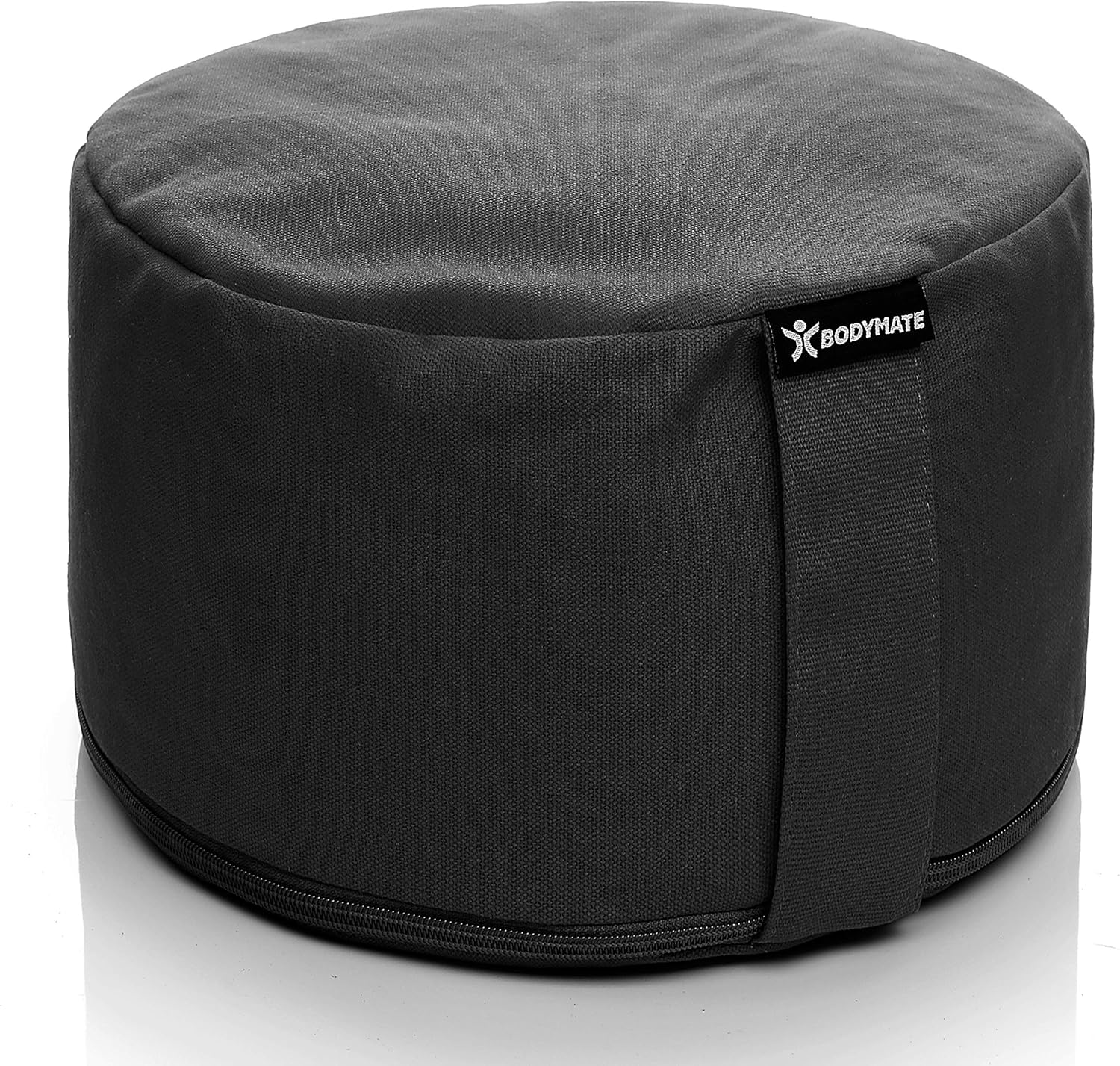 BODYMATE Extra-Hohes Yogakissen rund 31cm Durchmesser 20cm hoch Beige, Buchweizen-Spelz Füllung, Maschinenwaschbarer Bezug aus 100% extra dicker Baumwolle, Meditationskissen, Sitzkissen, Bodenkissen