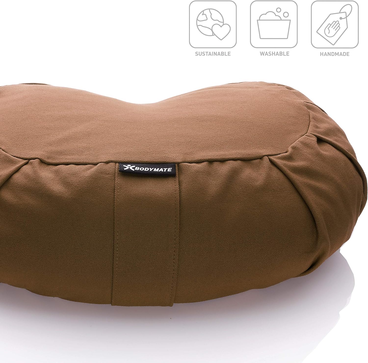 BODYMATE Halbmond-Yogakissen 42 cm lang, 30 cm breit und 15 cm hoch mit Buchweizenschalenfüllung – maschinenwaschbarer Bezug aus 100 % extra dicker Baumwolle – Meditationskissen – Sitzkissen – Bild 2