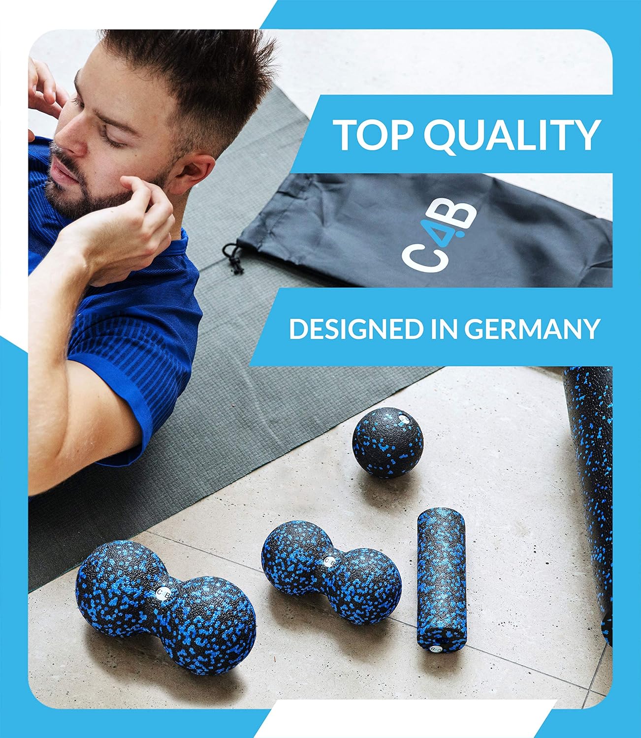 c4b Faszienrolle aus EPP | Mittelharte Schaumstoffrolle | 7-teiliges Set | Massagerollen & Faszienbälle | Faszienrolle für effektives Faszientraining | Inklusive Nylon-Turnbeutel | Zurück rollen – Bild 7