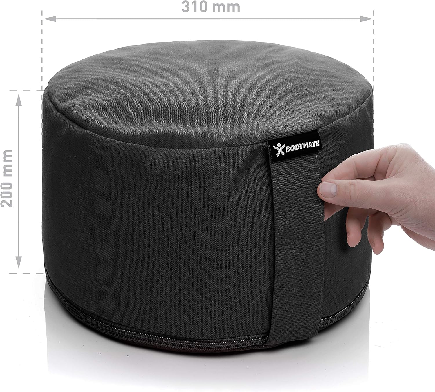 BODYMATE Extra-Hohes Yogakissen rund 31cm Durchmesser 20cm hoch Beige, Buchweizen-Spelz Füllung, Maschinenwaschbarer Bezug aus 100% extra dicker Baumwolle, Meditationskissen, Sitzkissen, Bodenkissen – Bild 3