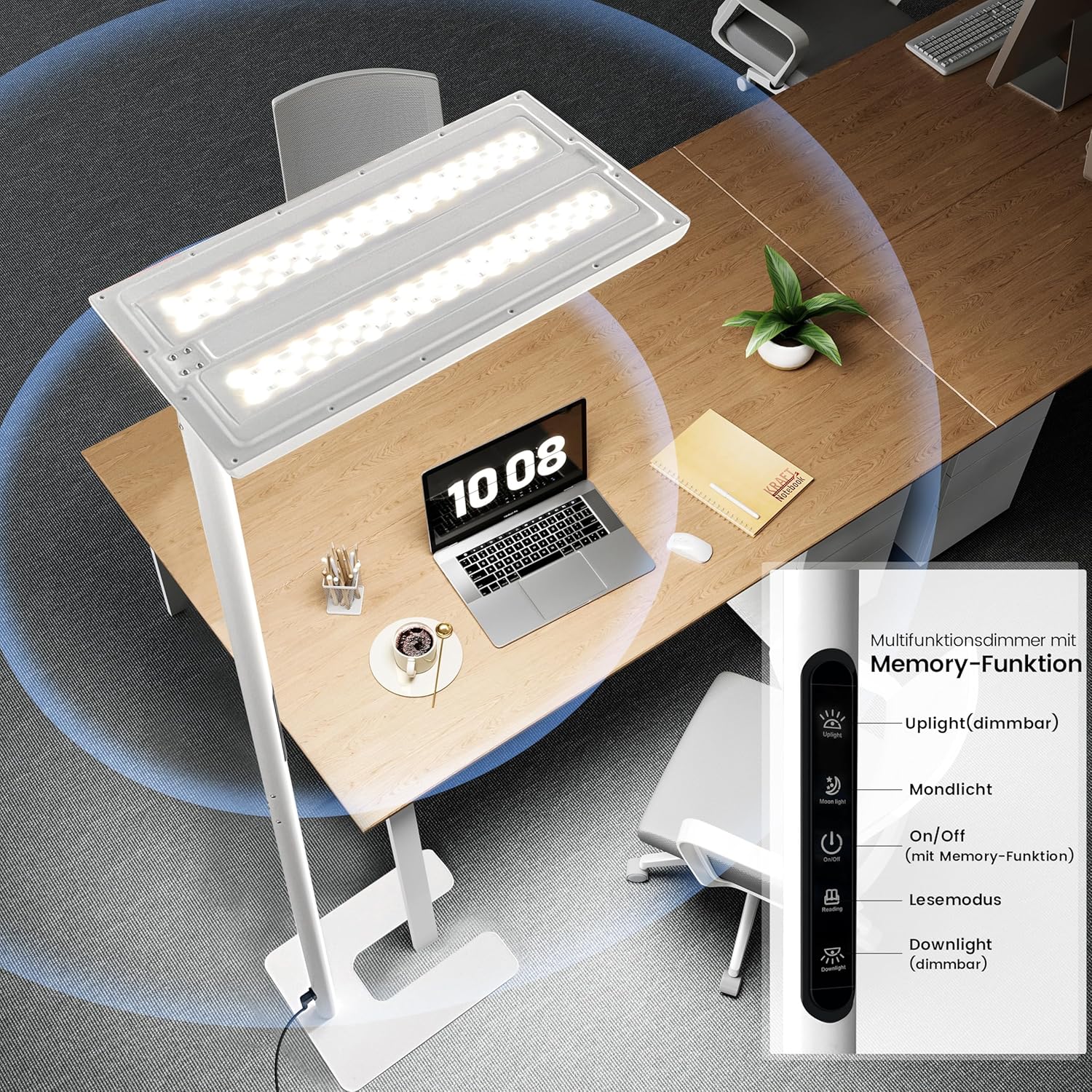 UGR98 LED Stehlampe für Büro, Tageslicht-Bürolampe, Vollspektrum-Stehlampe, dimmbar, 60 W + 50 W, Augenschutz, UGR, Neutralweiß, 4000 K, Stehlampe, Büro, Leselampe, Kinderzimmer – Bild 6