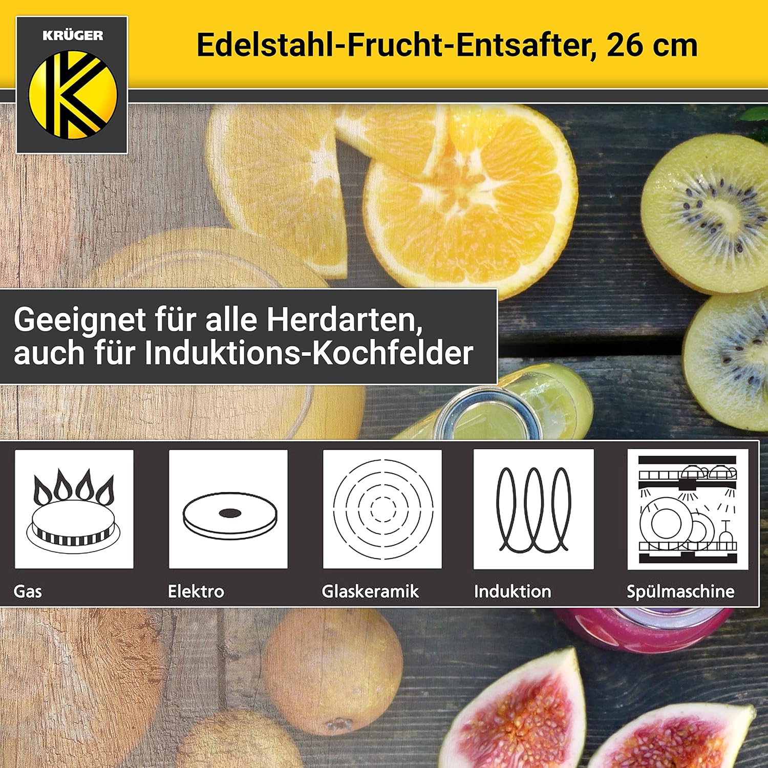 Krüger Edelstahl-Fruchtpresse 26 cm – Schonendes Entsaften von Obst und Gemüse – Nach dem Dampfentsafter-Prinzip – Gewinnung von natürlichem Fruchtsaft & Fruchtzucker – Bild 5