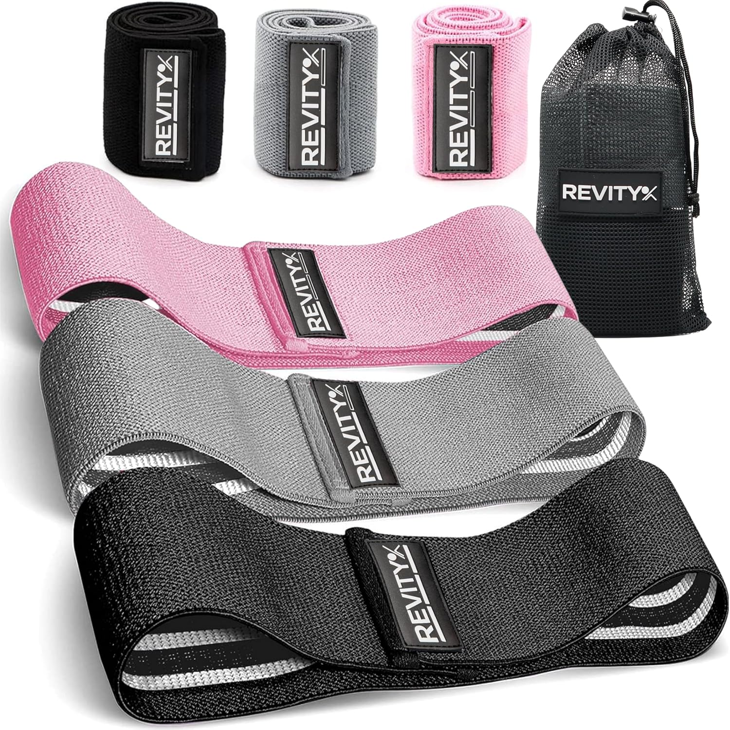 Widerstandsbänder Stoff – 3er-Set Fitnessbänder für Beine und Gesäß, rutschfest, 30-Tage-Trainingsplan PDF, Fitnessband aus Naturlatex und weichem Stoff, langlebig, mit Tragetasche