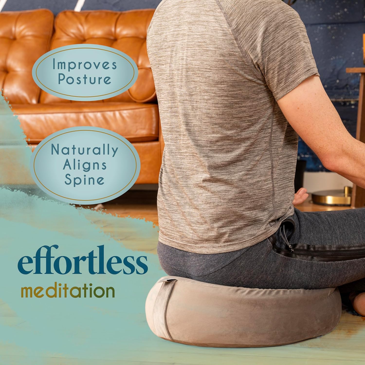 Florensi Meditationskissen (16 x 16 x 5 Zoll), großes Meditationskissen aus Samt, Premium-Yogakissen für Männer und Frauen, Yogakissen, Meditationskissen zum Sitzen auf dem Boden – Bild 3