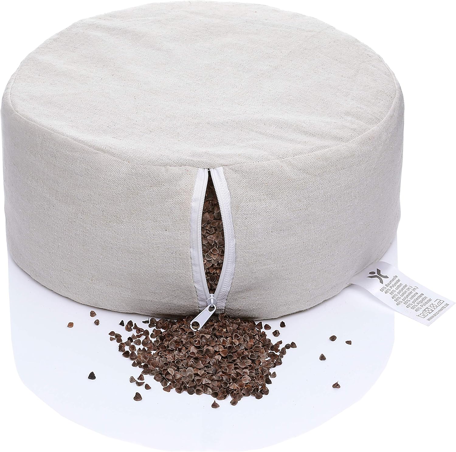 BODYMATE rundes Yogakissen 31cm Durchmesser 13cm hoch mit Buchweizenfellfüllung – maschinenwaschbarer Bezug aus 100% extra dicker Baumwolle – Meditationskissen – Sitzkissen – Bild 6
