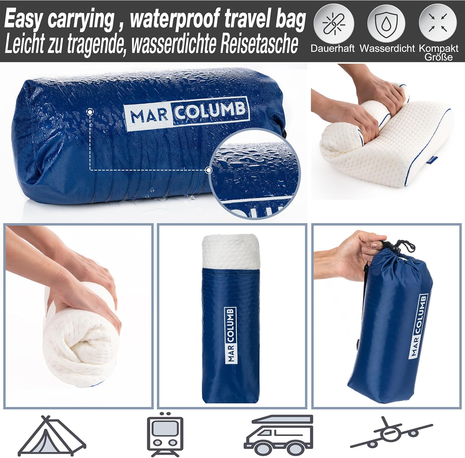 Reisekissen, Campingkissen, ergonomisches Memory-Schaum-Kissen mit temperaturregulierendem Bezug, Öko-Tex, hergestellt in Grün – Bild 3