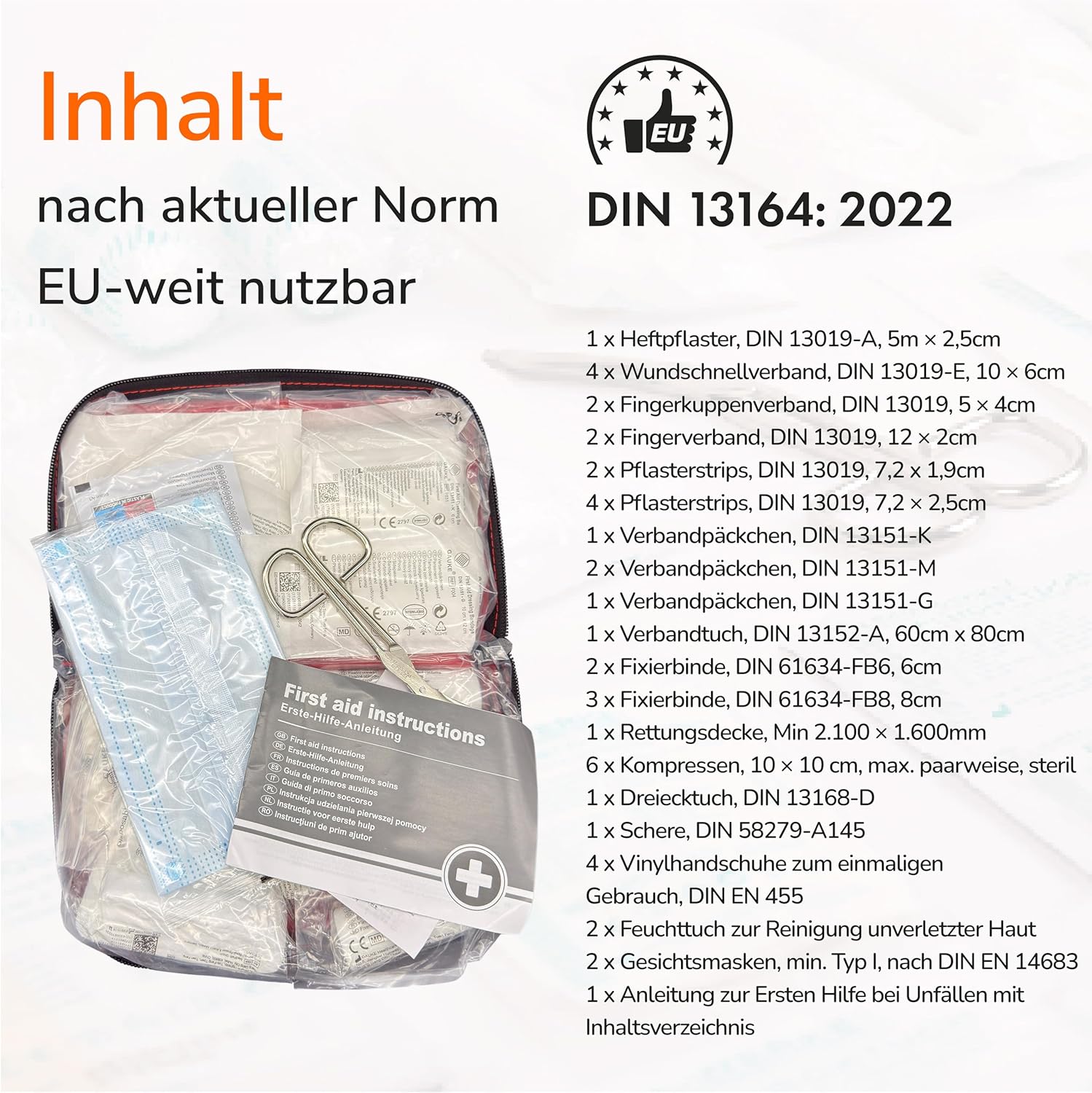 Upgrade4cars Auto-Verbandskasten 2026 DIN 13164, Erste-Hilfe-Set, europaweit gültige Erste-Hilfe-Tasche, auch für zu Hause und unterwegs – Bild 3