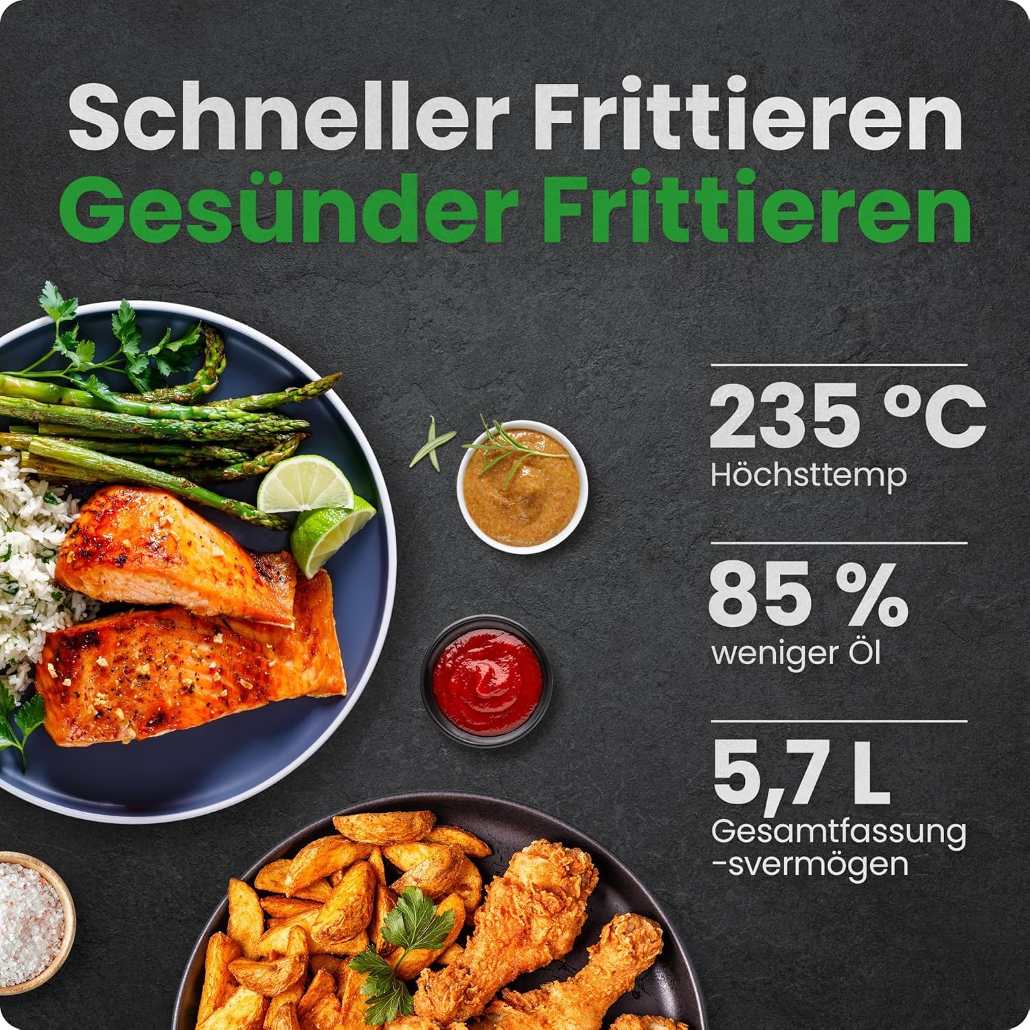 Chefman 5,7 l Heißluftfritteuse, schnell und einfach, kompakte Heißluftfritteuse mit Hi-Fry-Technologie, Touch-Bedienung mit 4 Voreinstellungen, antihaftbeschichtet und spülmaschinenfest – Schwarz – Bild 2