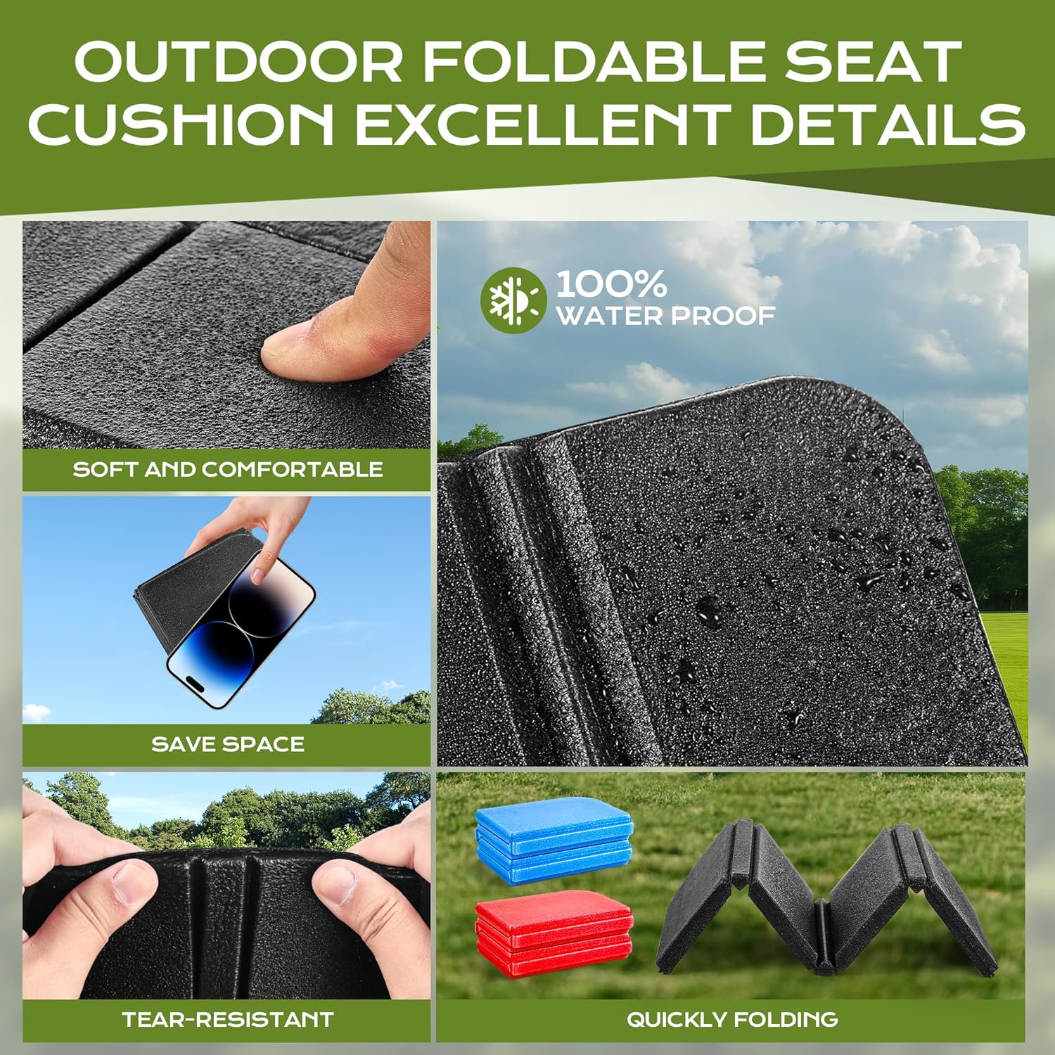Sitzkissen Outdoor faltbar 2er Set, wetterfeste & wasserdichte Thermo-Sitzauflage Outdoor Kinder, leicht und kompakt, für Wandern, Camping, Stadion, Picknick & Garten – Bild 3