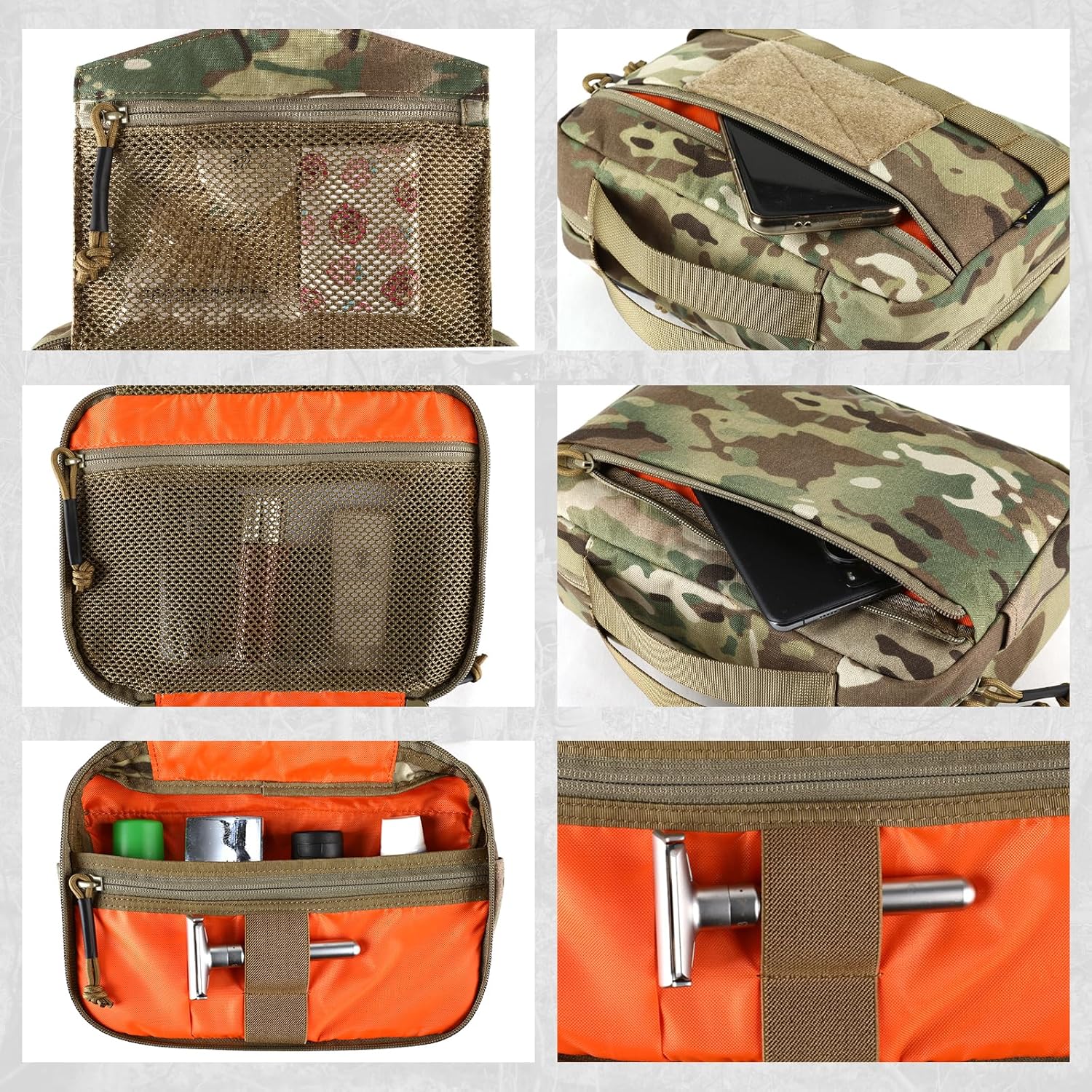 Taktische Kulturtasche für Männer, Hygienetasche, EDC-Militärwerkzeug, Molle-Tasche, Camping-Kulturbeutel, Kosmetiktasche, doppelte Reißverschlussöffnung, Make-up-Taschen und Koffer (CP) – Bild 3