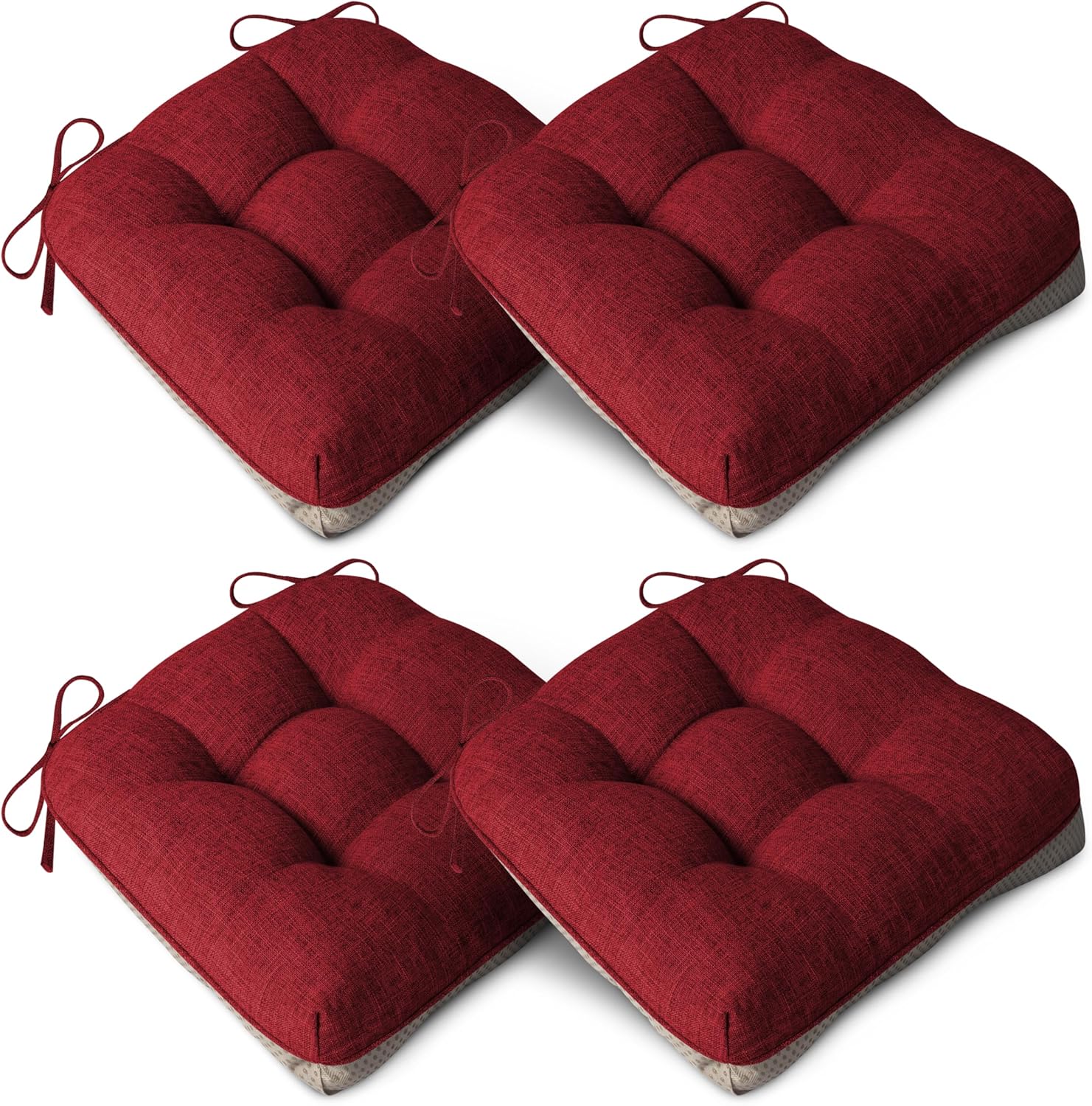 AddGrace 4er Set Sitzkissen 40 x 40 cm, weiche Stuhlkissen mit 10 cm, hochwertige Polsterung für Innenbereich, Küche oder Esszimmer, Rot
