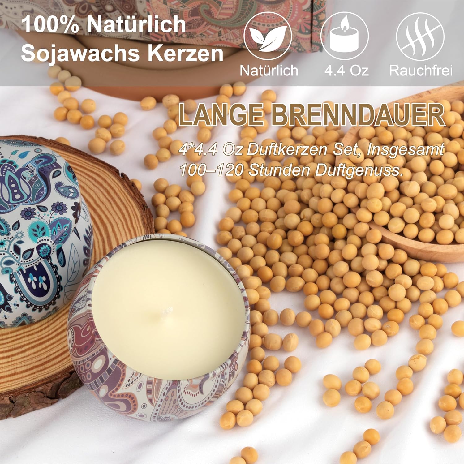 Duftkerzen-Geschenkset, Duftkerzen-Set – Geschenke, Kerze, Geschenkkerzen-Set, Weihnachten, kleine Weihnachtsgeschenke, Kerzen in Dosen mit Deckel für Frauen, Damen, Kollegen, Geschenk, 4 Stück – Bild 3