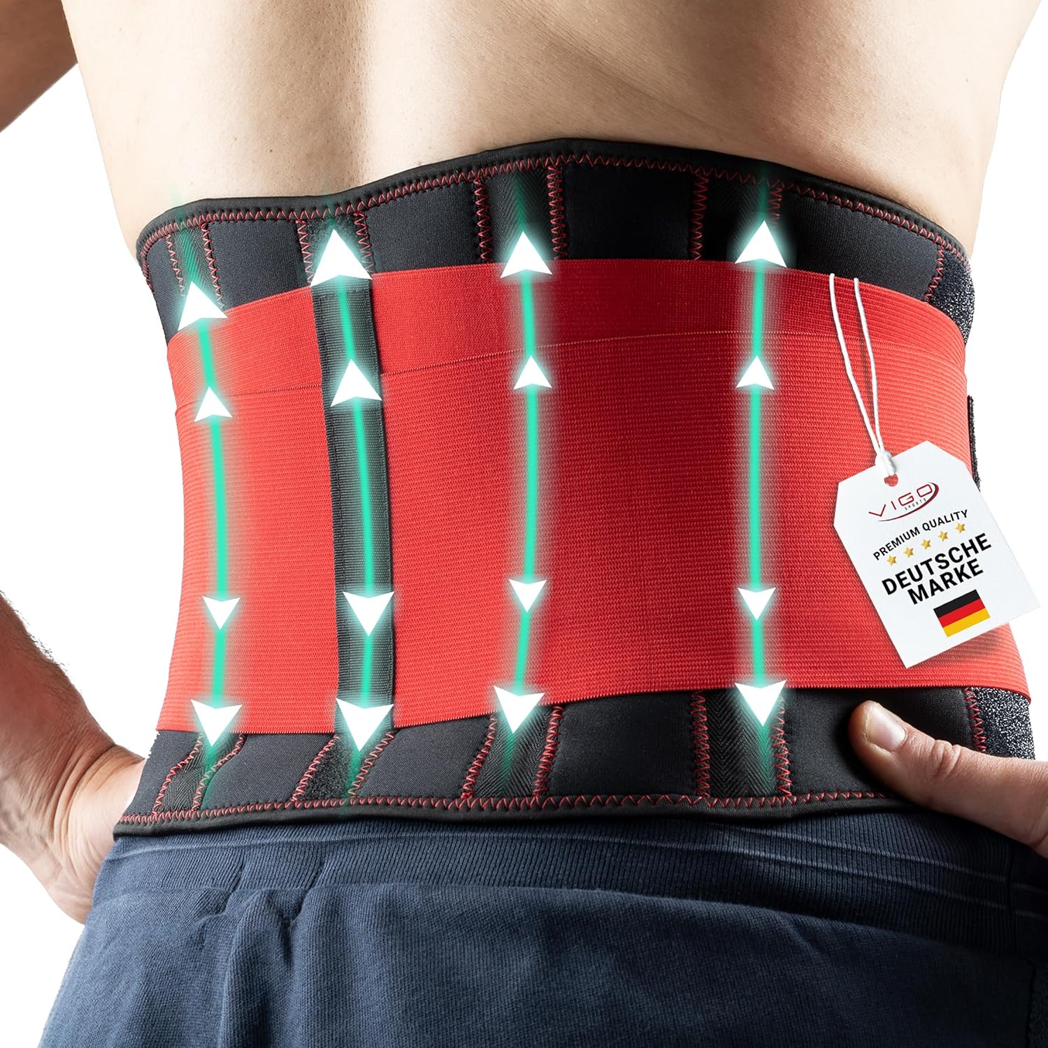 Vigo Sports Rückenbandage, maschinenwaschbar – Anti-Schweiß-Nierengürtel zur effektiven Rückenstabilisierung, Rückenstützgürtel für Damen und Herren, wärmender Lendenwirbelstützgürtel