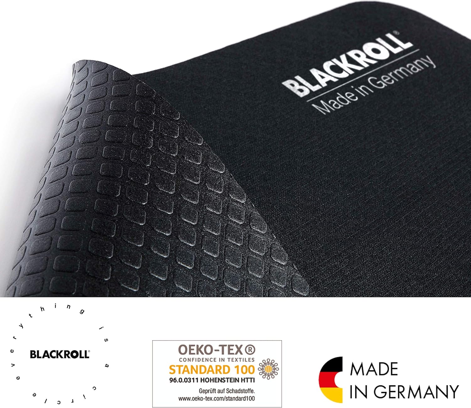 BLACKROLL® MAT (65 x 185 cm), rutschfeste Fitnessmatte für gelenkschonendes Training, Sportmatte mit strukturierter Oberfläche, gedämpfte Gymnastikmatte für Yoga & Pilates, Made in Germany, Schwarz – Bild 7