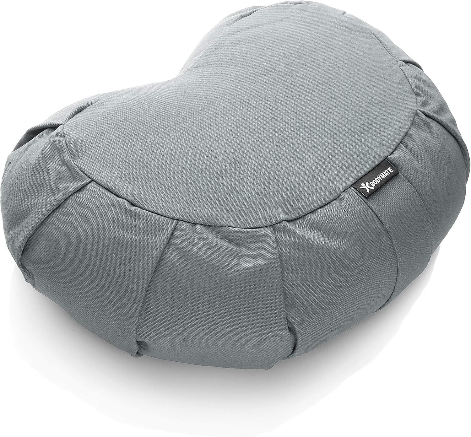 BODYMATE Halbmond-Yogakissen 42 cm lang, 30 cm breit und 15 cm hoch mit Buchweizenschalenfüllung – maschinenwaschbarer Bezug aus 100 % extra dicker Baumwolle – Meditationskissen – Sitzkissen