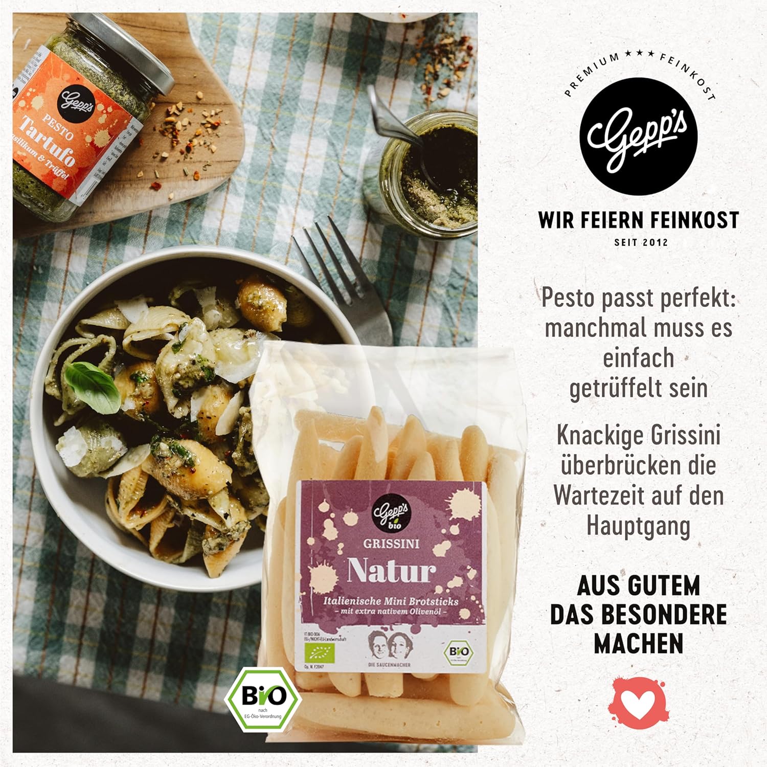 Gepp's Feinkost Candle Light Dinner Box I Romantisches Abendessen für Zwei mit spanischem Rotwein, Pasta in Herzform, Trüffelpesto und mehr I Gourmet-Geschenkset – Bild 4