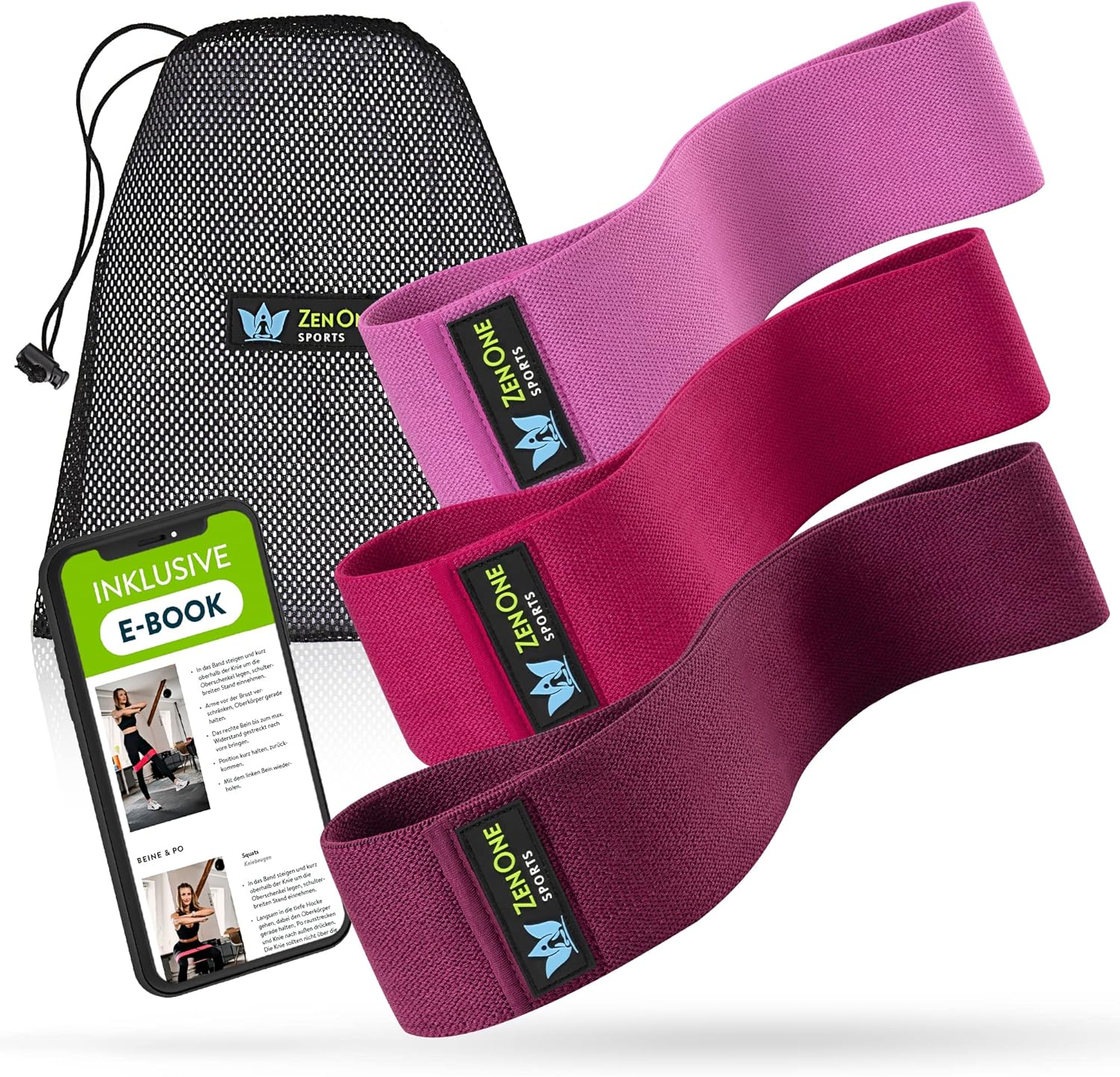 ZenOne Sports® Fitnessbänder aus Latex I Loop Bänder Set - Widerstandsbänder in 3-5 Stärken I Resistance Bands für Krafttraining, Warm-up & mehr I Booty Band Set mit Workout-Guide, Theraband Loop