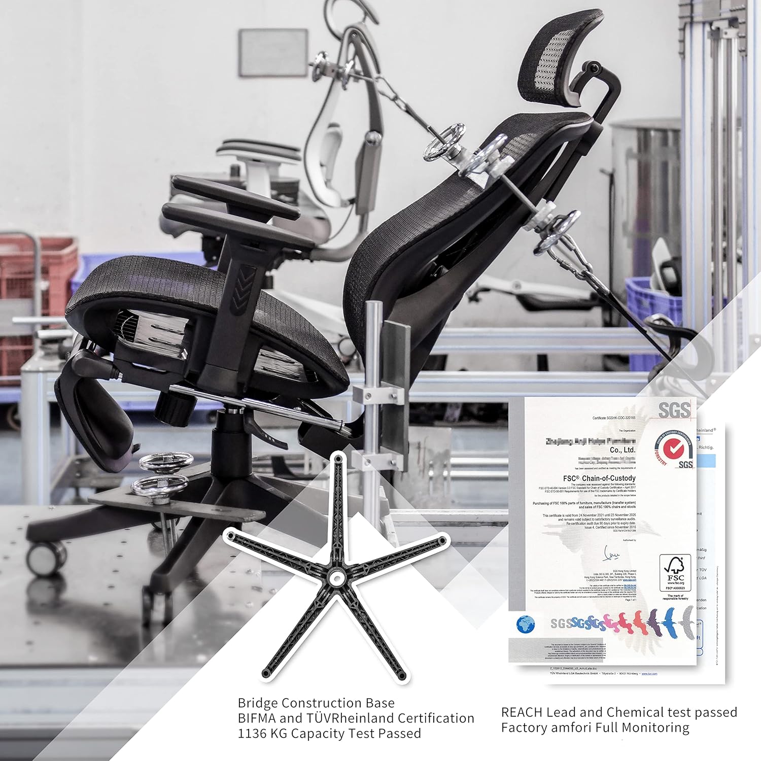 Bürostuhl Ergonomischer Schreibtischstuhl mit 2-Achsen-verstellbarer Lordosenstütze, Chefsessel aus Carbon-Netzgewebe, Computerstuhl-Rückenlehne, hoher Wasserfallsitz, 150 kg Tragkraft – Bild 7
