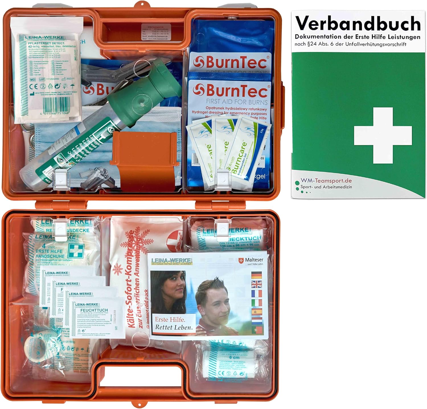Gastro-Erste-Hilfe-Koffer für Betriebe nach DIN EN 13157 inklusive Augenspülung + Feuergel + detektierbare Pflaster + Hydrogel-Verbände