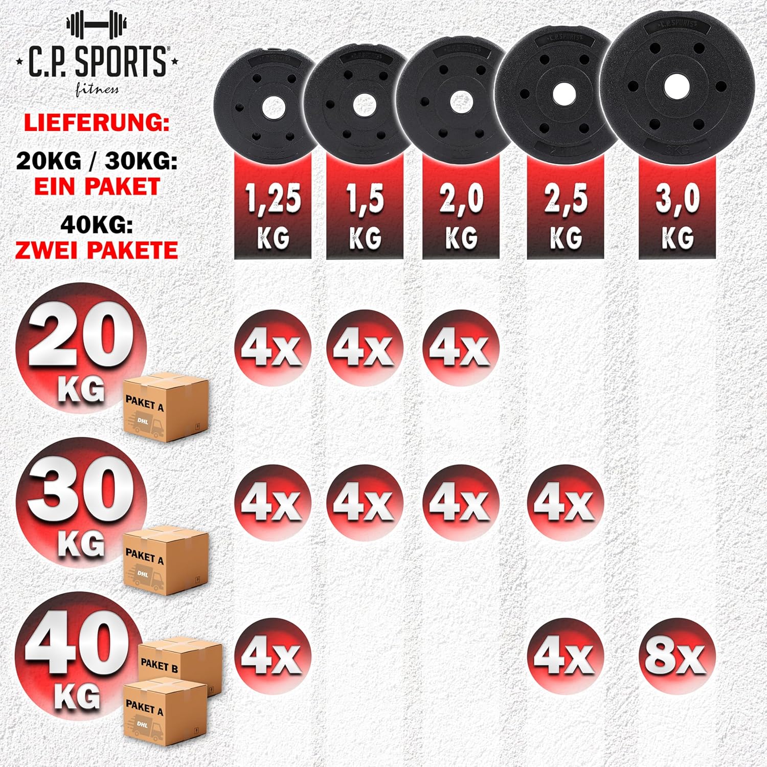 CP Sports 2-in-1-Hantel – Langhantel-Set 20 kg / 30 kg / 40 kg | Hantelscheiben - Gewichte - Hantelstangen | Verstellbare Hanteln – Hantel-Set für Krafttraining, Fitness, Heim-Fitnessstudio – Bild 7