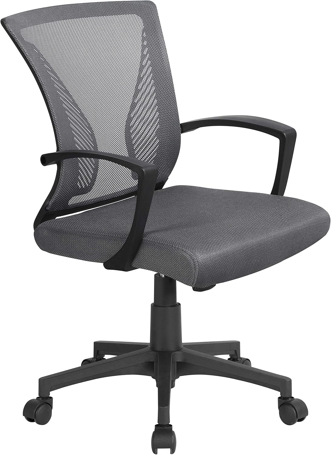 Yaheetech Ergonomischer Bürostuhl, Schreibtischstuhl mit Netzbezug, Arbeitsstuhl mit Armlehnen, Netz-Chefsessel, höhenverstellbarer Computerstuhl, Belastbarkeit 136 kg, atmungsaktiv, Wippfunktion, dunkel