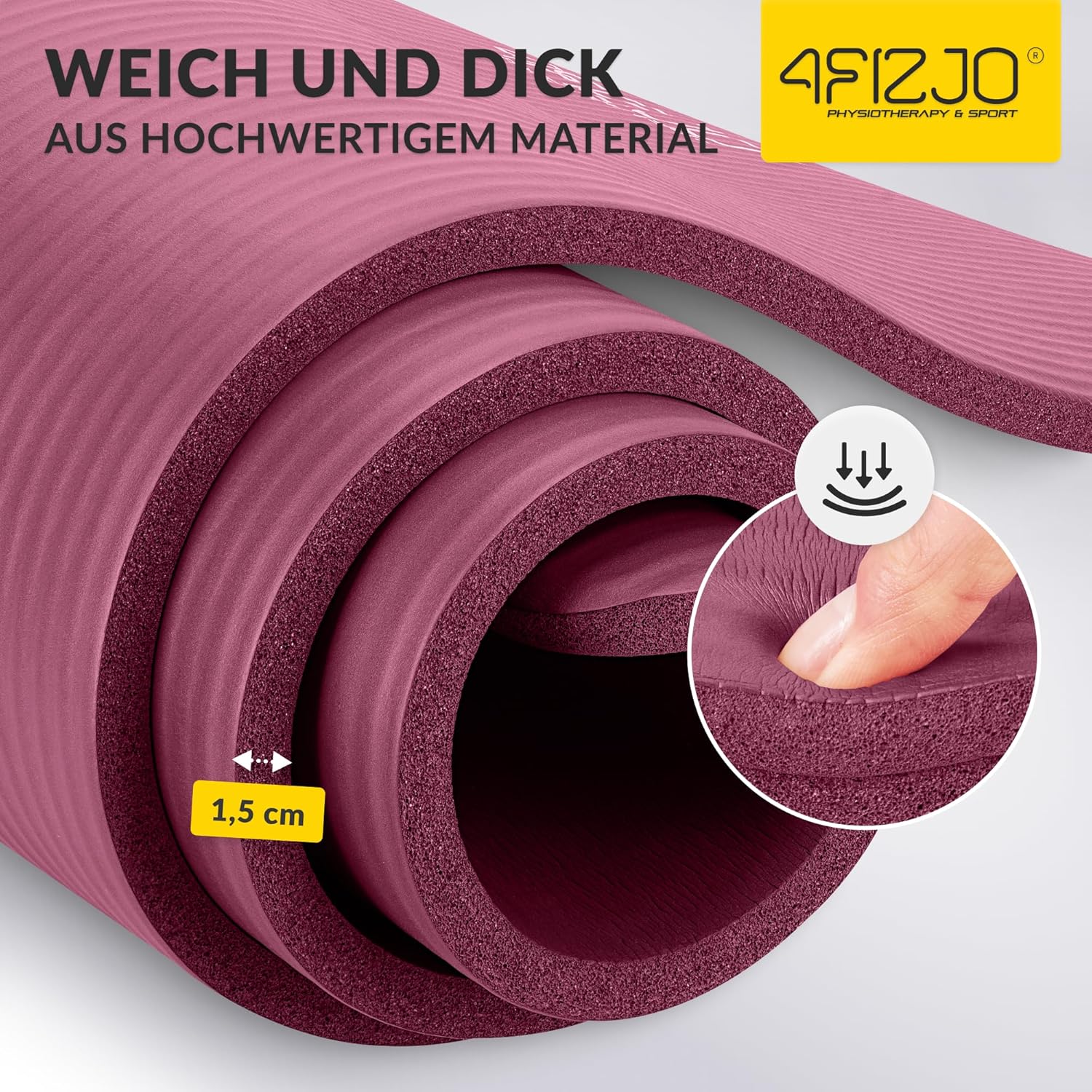 4FIZJO Fitnessmatte mit Tragegurt, Maße 180 x 60 cm, NBR-Schaum, rutschfest, Komfort, In & Outdoor, Pilatesmatte, Yogamatte, Sportmatte, Gymnastikmatte, Trainingsmatte – Bild 8