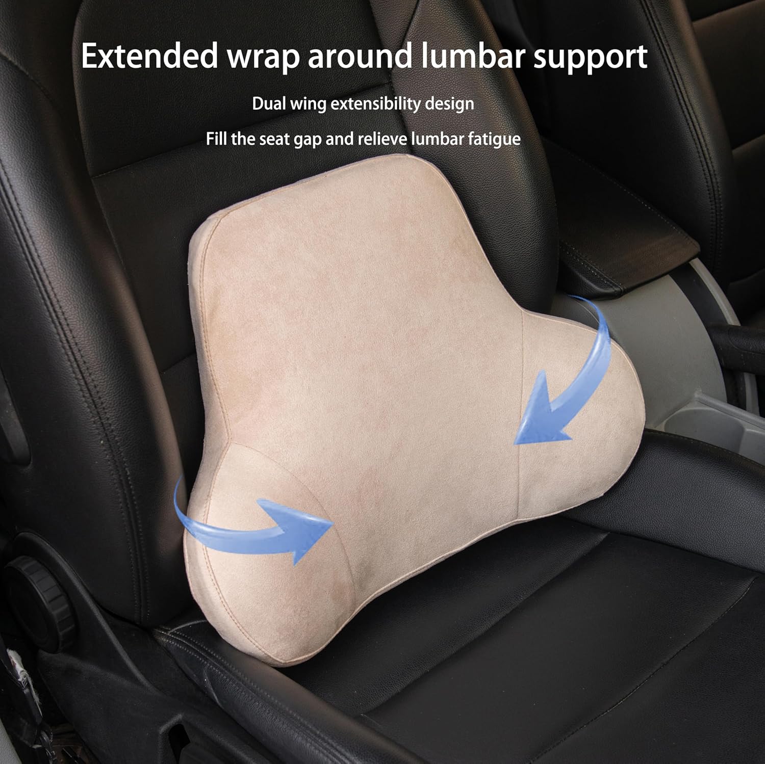 Lendenwirbelstütze, Auto-Lendenkissen, Memory-Schaum mit abnehmbarem Wildlederbezug – ergonomisches Rückenkissen für Auto und Büro, Beige – Bild 3