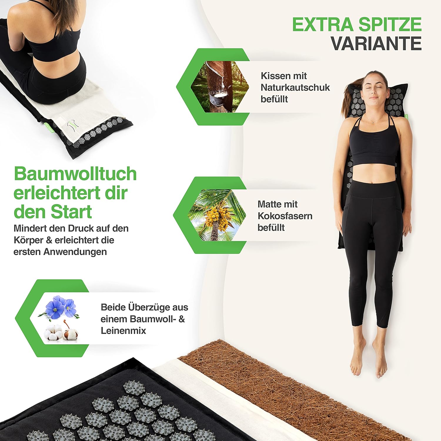 BACKLAXX Akupressurmatte mit Kissen für Fortgeschrittene (extreme Stimulation) | Akupunkturmatte mit Spikes zur Massage mit Tuch & Tasche | Akupressurmatte für Nacken, Schulter und Rücken – Bild 2