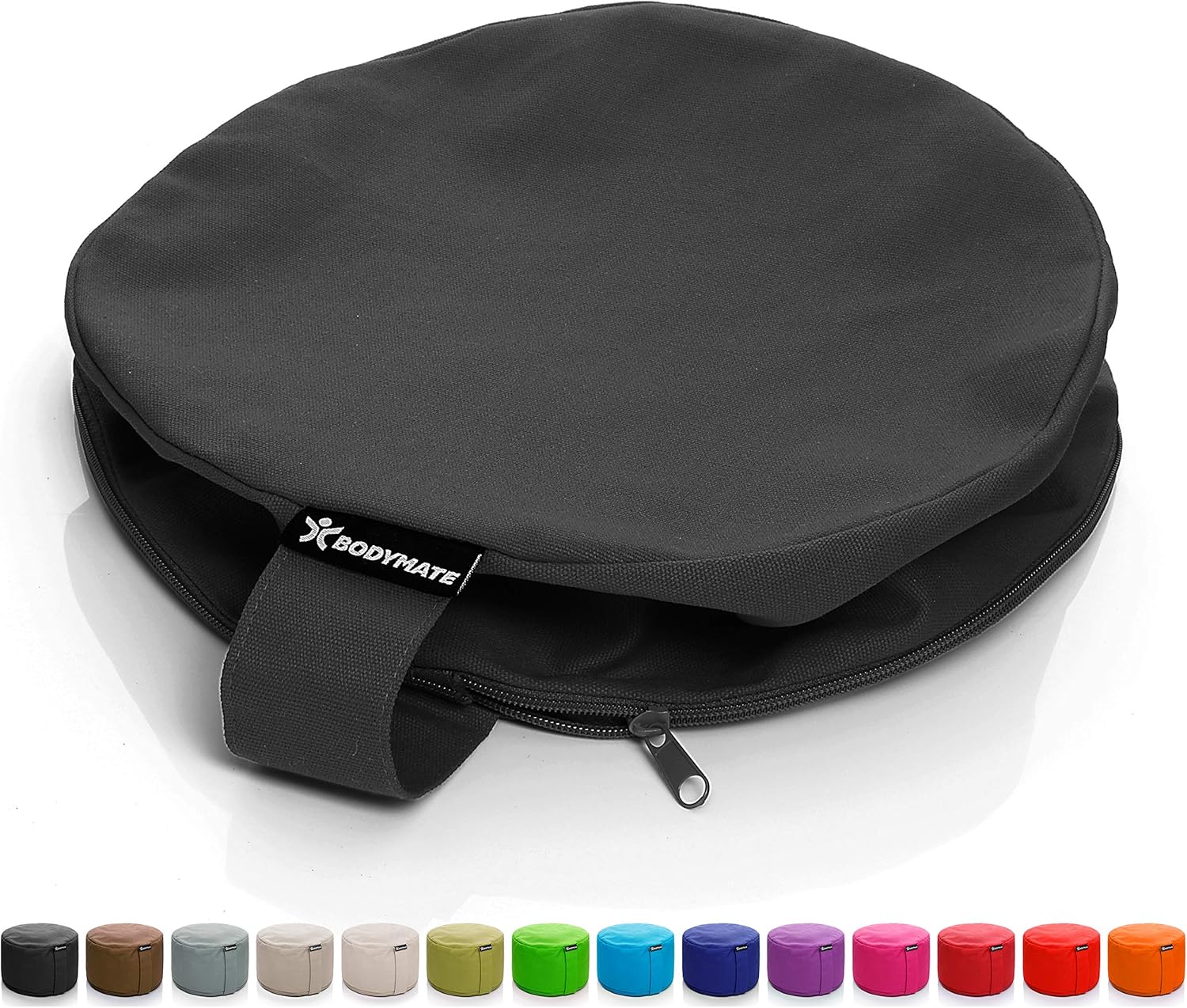 BODYMATE Extra-Hohes Yogakissen rund 31cm Durchmesser 20cm hoch Beige, Buchweizen-Spelz Füllung, Maschinenwaschbarer Bezug aus 100% extra dicker Baumwolle, Meditationskissen, Sitzkissen, Bodenkissen – Bild 9