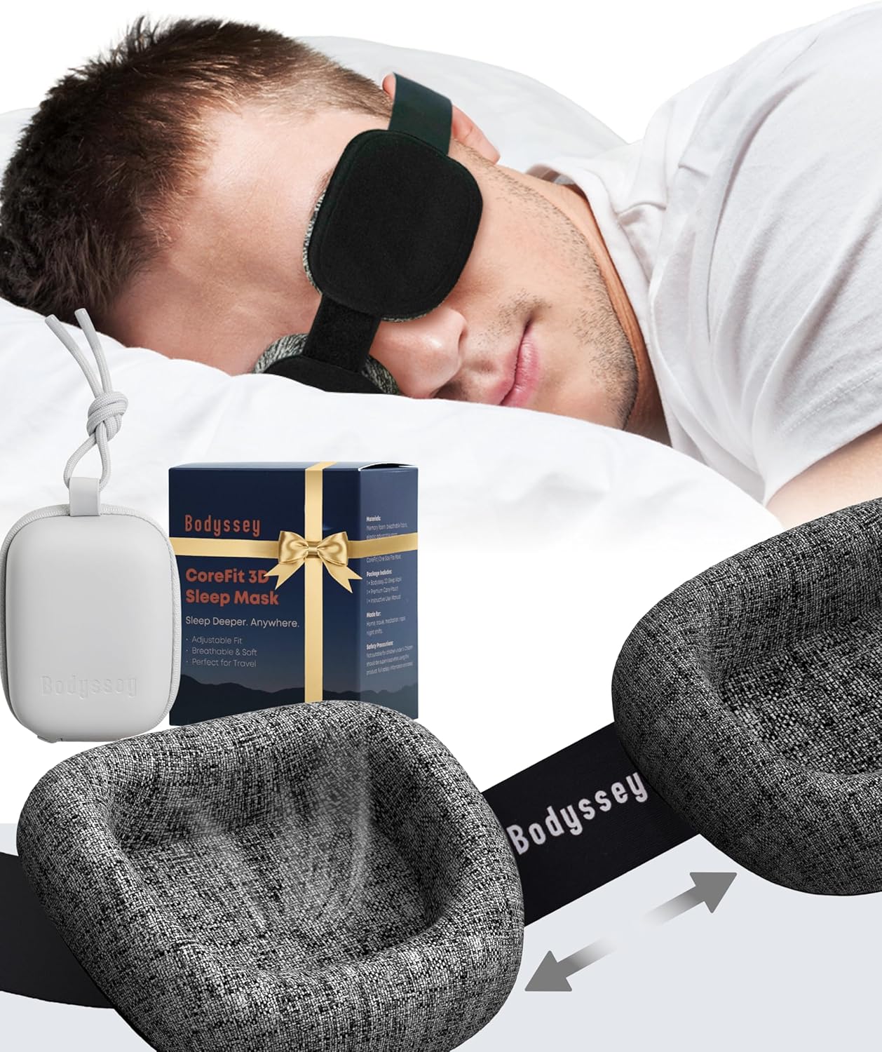3D Schlafmaske Schlafmaske - 100% Verdunkelung, druckfrei, verstellbare Augenmuscheln, ultraleichte Maske, Damen & Herren, Seitenschläfer, Erwachsene & Kinder, Einschlafhilfe Geschenk (Schwarz)