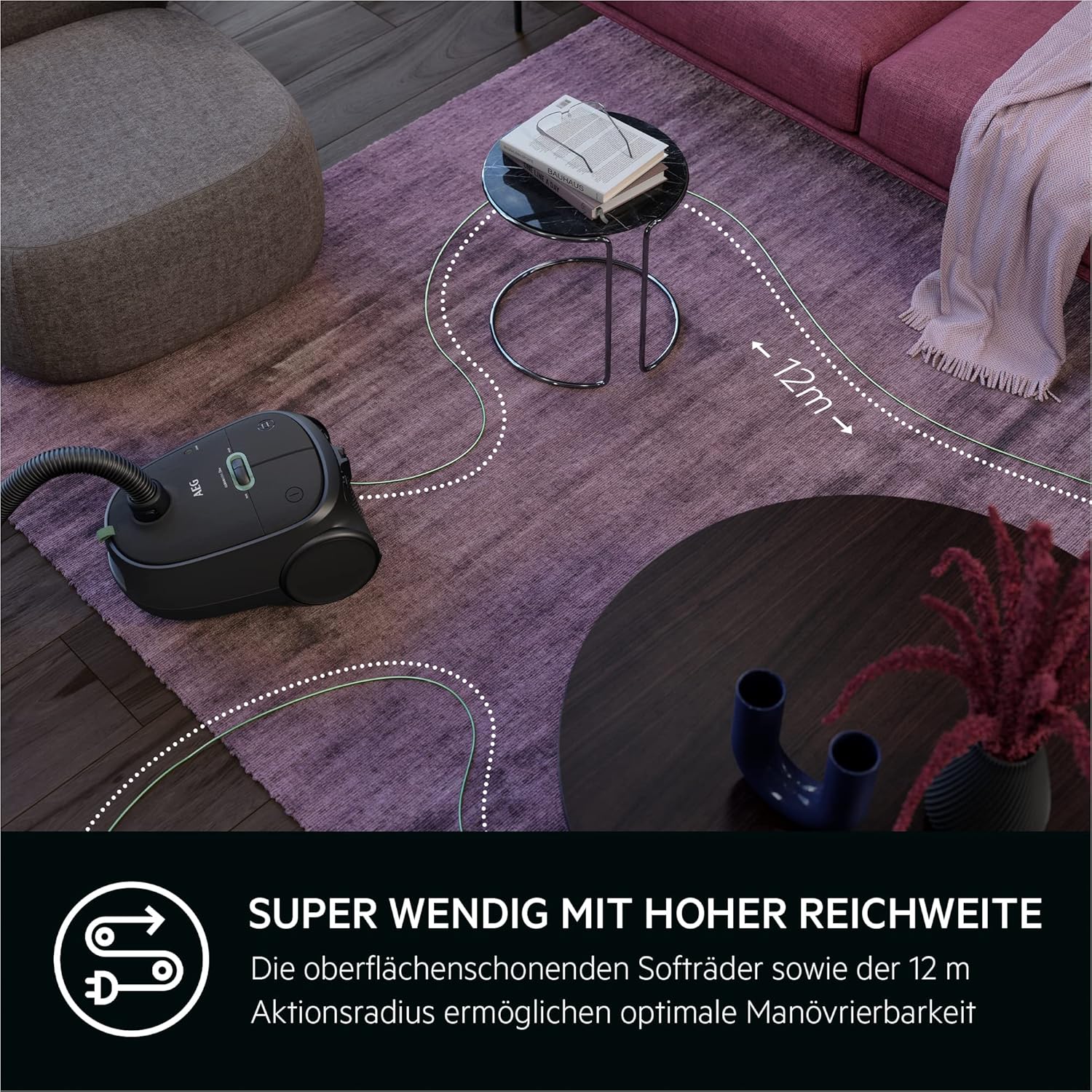 AEG Clean 6000 AB61C1OKO Öko-Staubsauger, hohe Saugleistung, zusätzliche Düsen, XL-Räder, Edelstahl-Teleskoprohr, 65 % recyceltes Material, 12 m Kabel, 850 Watt, Zubehör, grau – Bild 8
