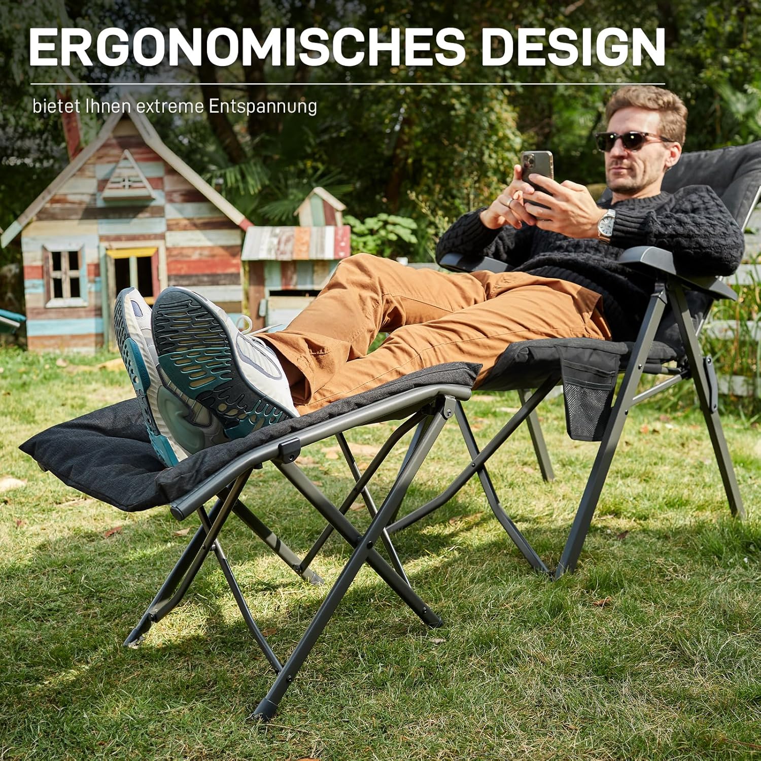 EVER ADVANCED Fußhocker, Fußstütze, klappbarer Klapphocker mit einer Höhe von 47 cm, Klapphocker, gepolsterte Fußstütze für Sessel, Garten- und Balkonstuhl – Bild 4