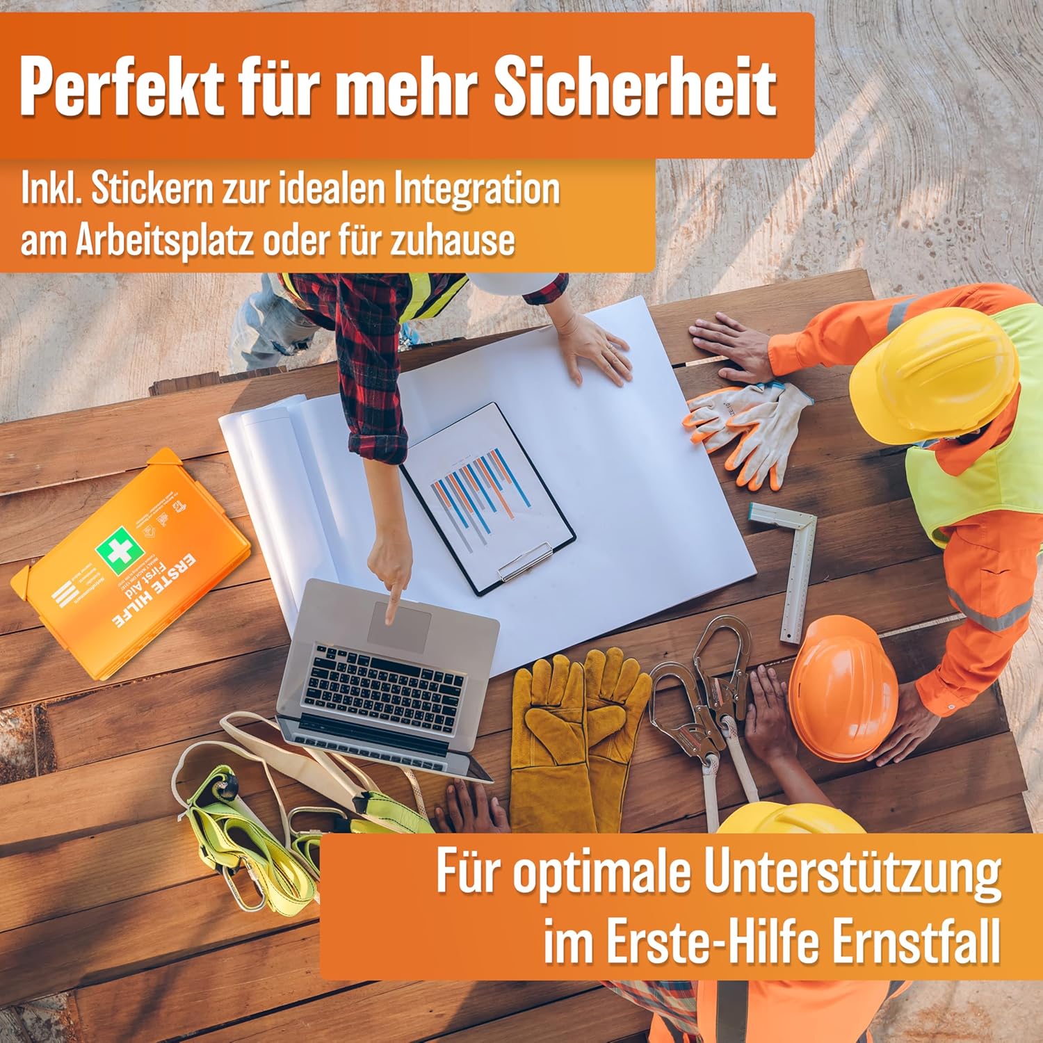 HELDENWERK Erste-Hilfe-Kasten Version 2026 (DIN 13157:2021) inklusive Wandhalterung & 5 x Aufkleber | Erste-Hilfe-Koffer für Büro, Haushalt & Gastronomie – Einsatz-Erste-Hilfe-Kasten gefüllt, Sanitätskasten – Bild 7