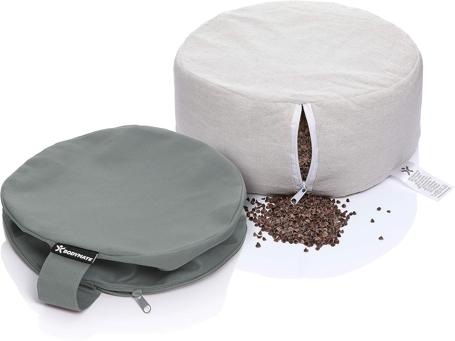 BODYMATE rundes Yogakissen 31cm Durchmesser 13cm hoch mit Buchweizenfellfüllung – maschinenwaschbarer Bezug aus 100% extra dicker Baumwolle – Meditationskissen – Sitzkissen – Bild 5