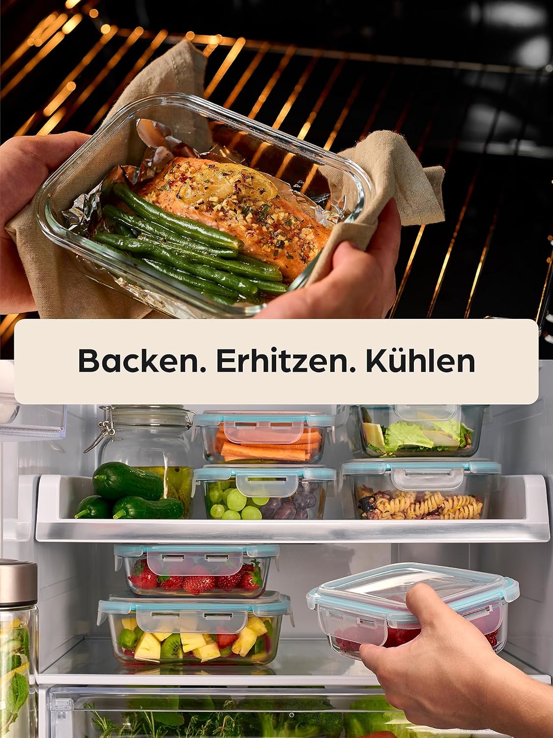 Praknu Glasbehälter mit Deckel – 4 x 500 ml Frischhaltedosen – extra dickes Glas – luftdicht und stapelbar – spülmaschinenfest – gefrier- und mikrowellenfest – Bild 5