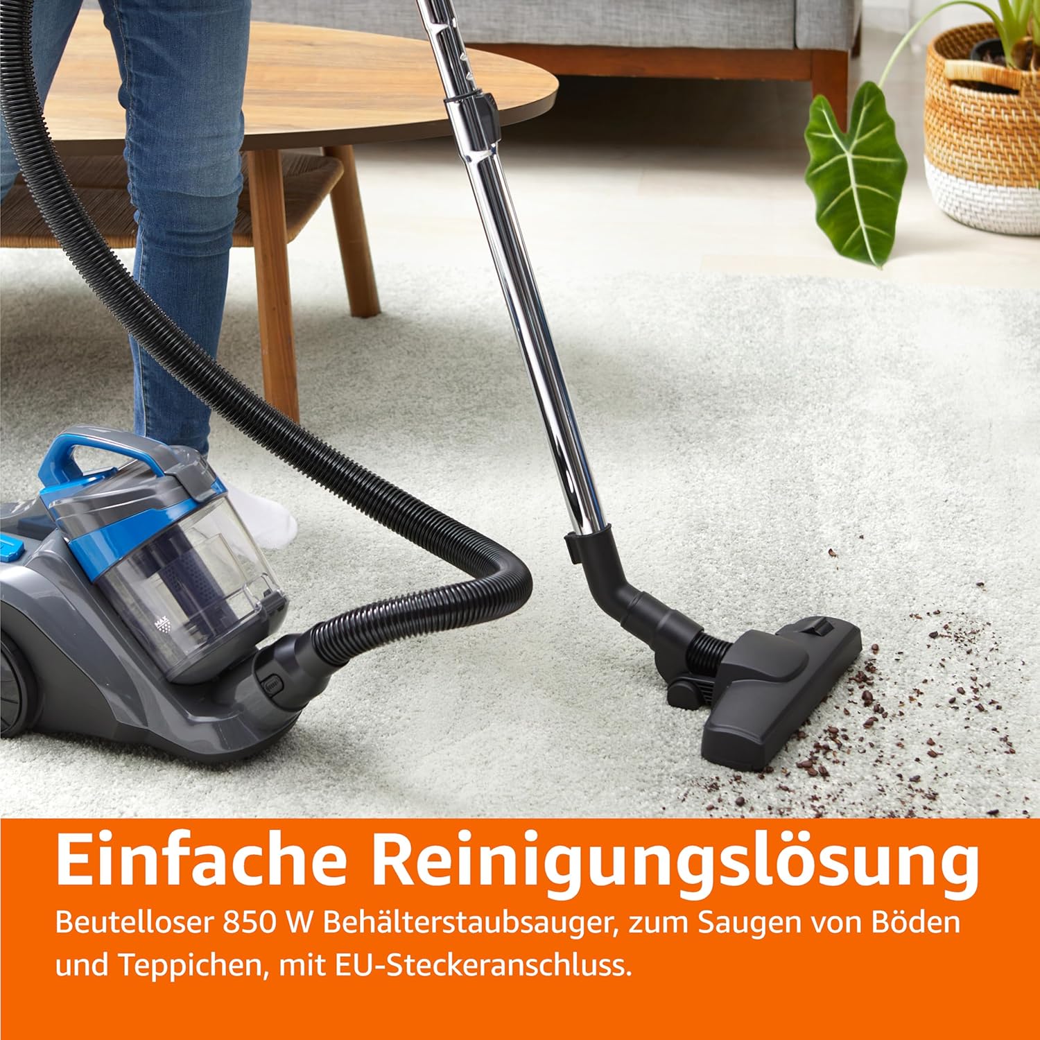 Amazon Basics Staubsauger ohne Beutel, 1,7 l, kompakt, leicht, mit Dreifach-Aktionsdüse, HEPA-Filter, 850 W, für Teppiche und Hartböden, Schwarz und Blau – Bild 7