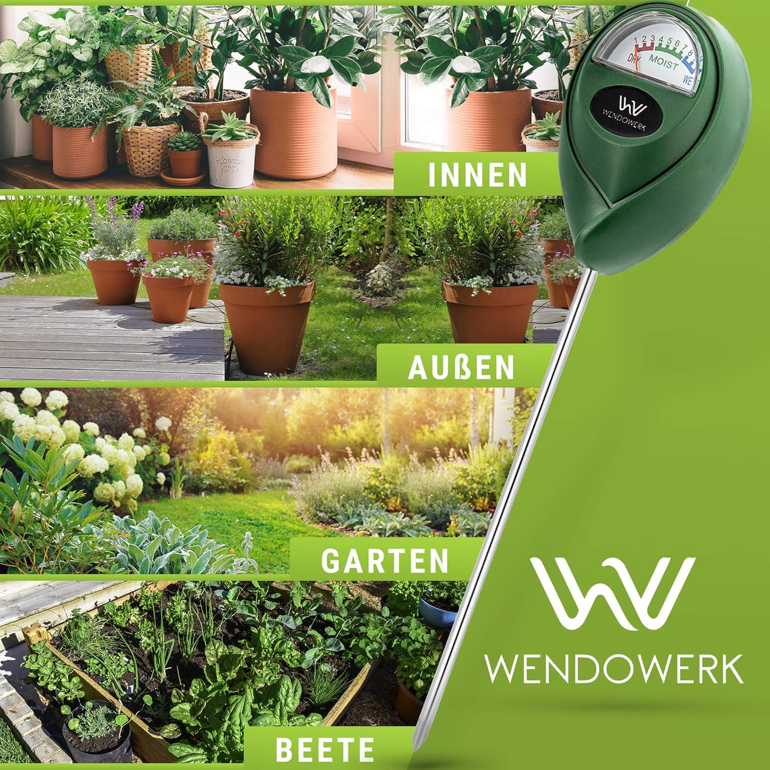 Wendowerk® Bodenfeuchtemessgerät für Pflanzen – (Grün/Schwarz) – ohne Batterien – verbessertes Feuchtigkeitsmessgerät für Pflanzen (2024) – Premium-Bodentester – Bild 6