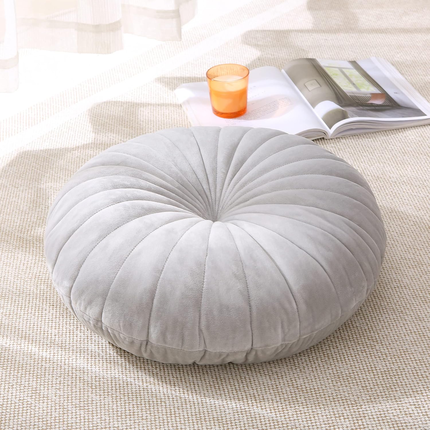 Bodenkissen, Meditationskissen, rund, großes Bodenkissen, Sitzkissen für Erwachsene, samtdickes Bodenkissen für Yoga, Wohnzimmer, Balkon, Outdoor, Tatami, 40 cm (grau) – Bild 2