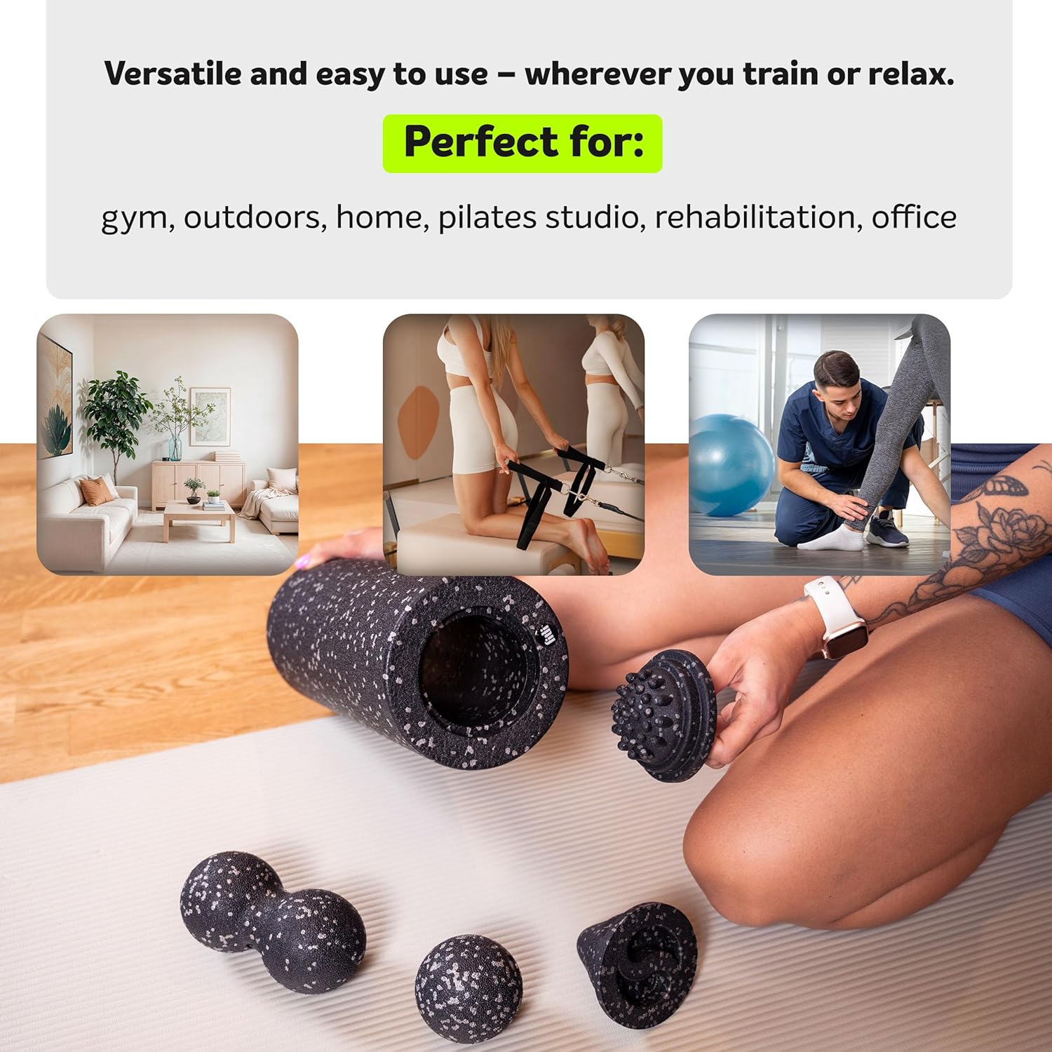 FIZYO Faszienrollen-Set 5-in-1 – Faszienrolle Schaumstoffrolle + Massageball, Duoball, Triggertool & Massagepad – Faszienset für Rücken, Beine & Triggerpunkte – Faszienmassage & Regeneration – Bild 3