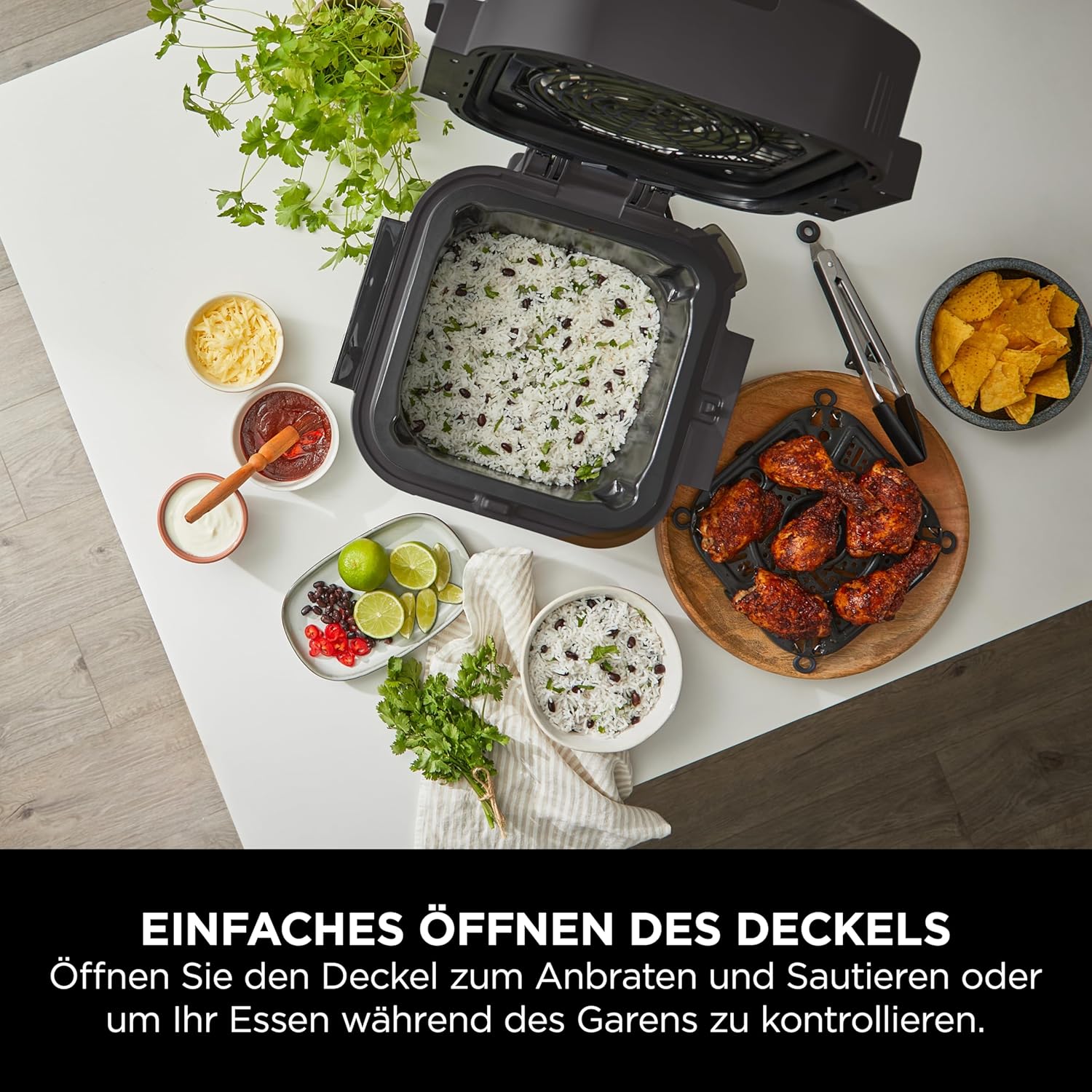 Ninja Speedi Multicooker, 5,7 l, 10-in-1-Multicooker, Airfryer-Heißluftfritteuse, Schongarer, langsames Kochen, Grillen, Backen, Schwarz und Kupfer ON400EUCP – Bild 14