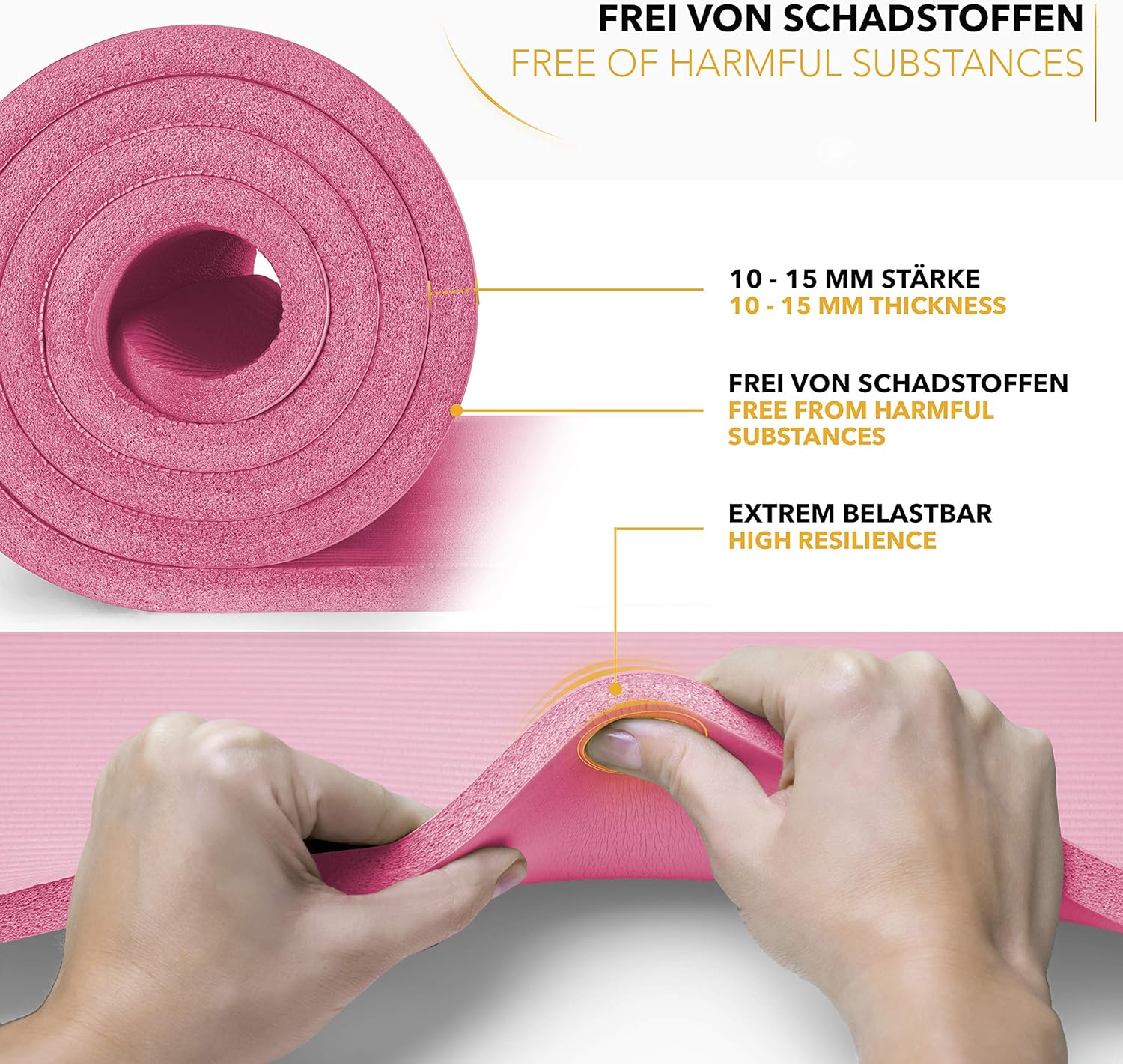 TRESKO Yogamatte, phthalatfrei, rutschfeste Gymnastikmatte, Pilatesmatte, Fitnessmatte mit Tragegurt, 185 x 60 und 190 x 100 cm – Bild 3