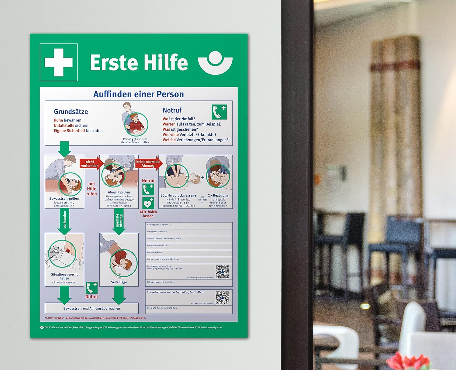 Erste-Hilfe-Hinweis-Poster/Schild – aus Hart-PVC, robust & wetterfest, aktuelle Version 2025, Erste-Hilfe-Anleitung nach DGUV – Bild 5