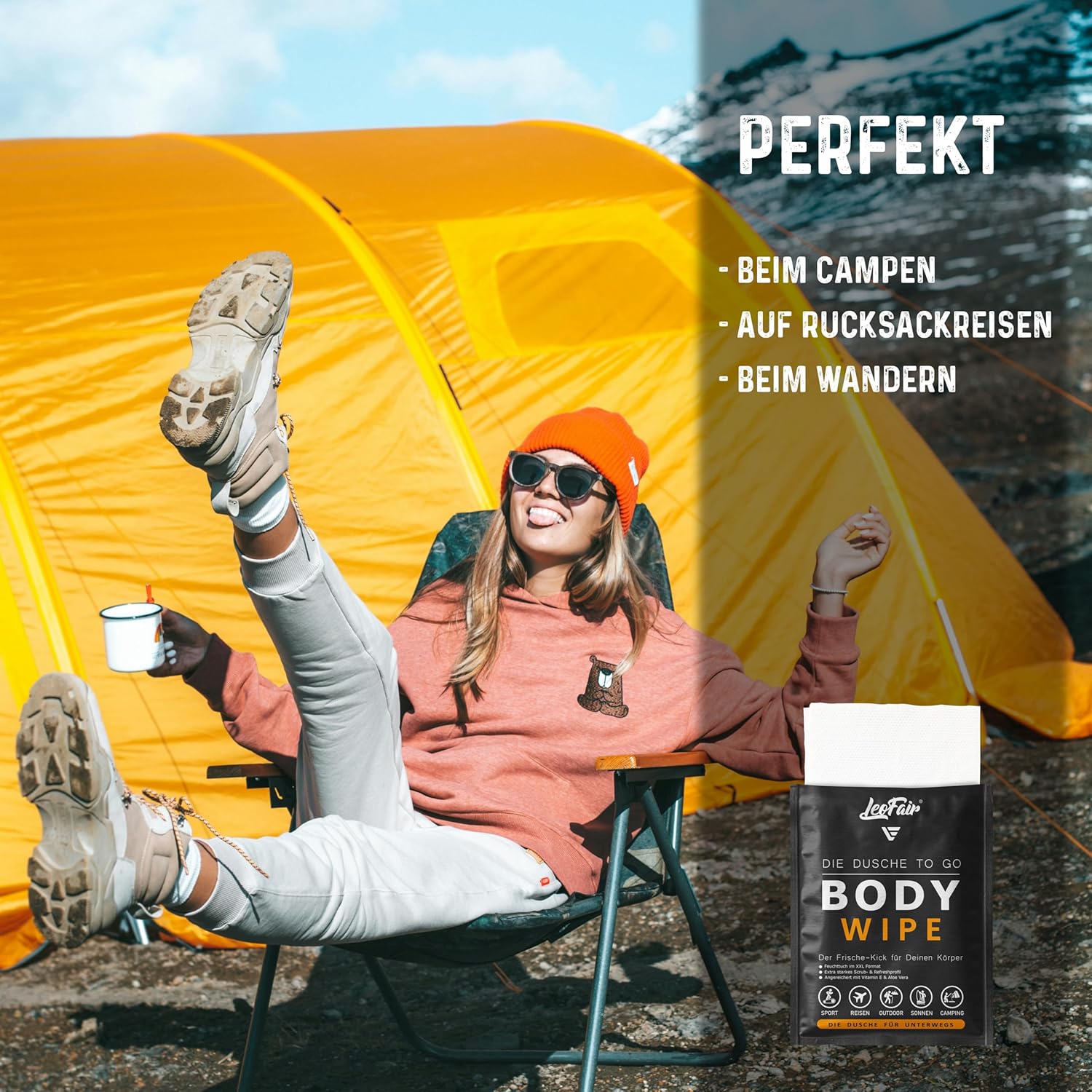 Body Wipes Einweg-Waschlappen XXL – Feuchte Waschlappen für Reisen, Camping, Festival & Unterwegs – 10 große Feuchttücher einzeln verpackt für Gesicht und Körper – Bild 7