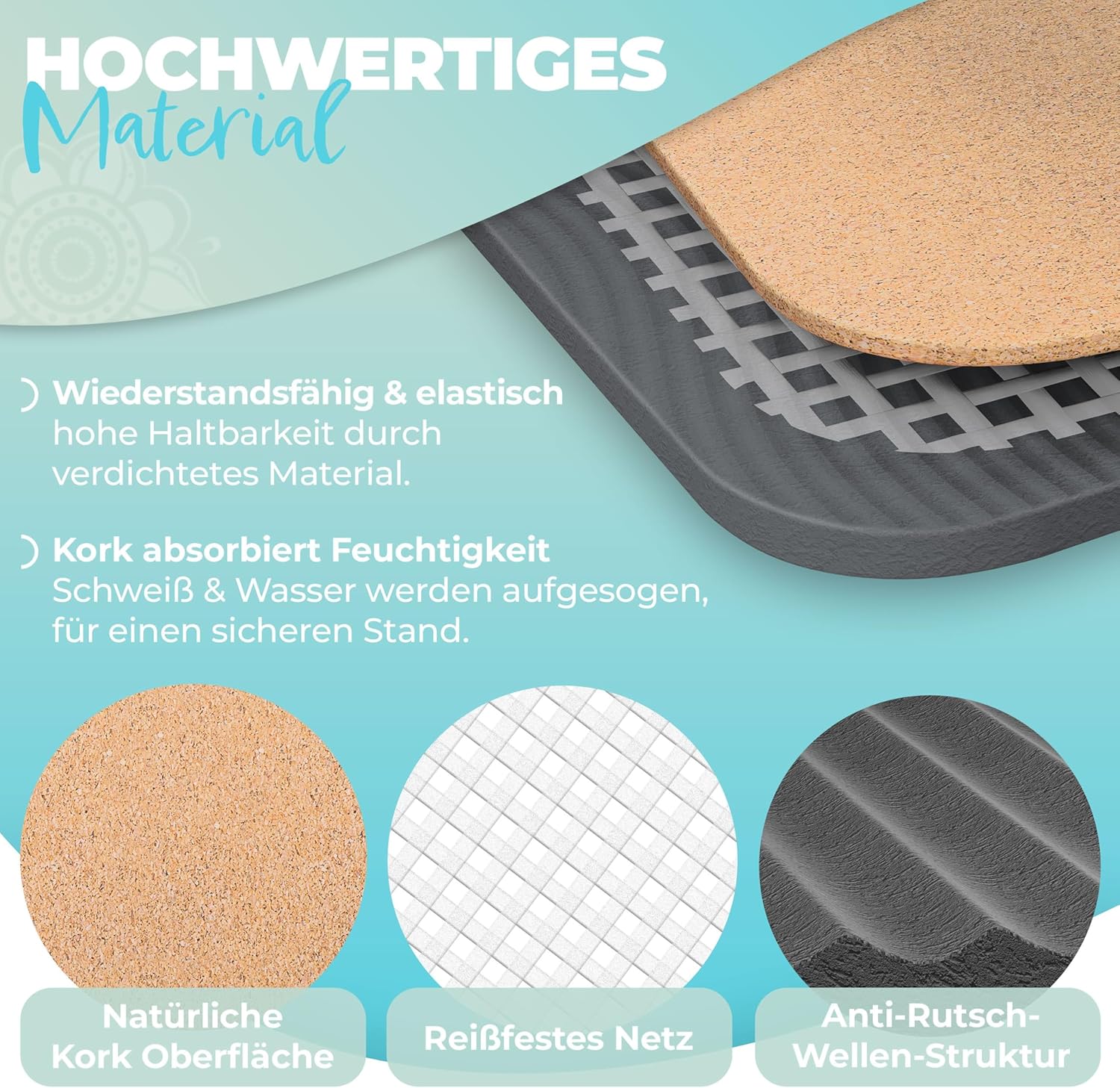 KESSER® Yogamatte aus Kork mit Tragegurttasche & Yogablock, Gymnastikmatte, Yogamatte, rutschfest, Naturkautschuk, TPE-Fitnessmatte, 183 x 62 cm, Trainingsmatte für Fitness, Sportmatte, Gymnastik, extra dick – Bild 8