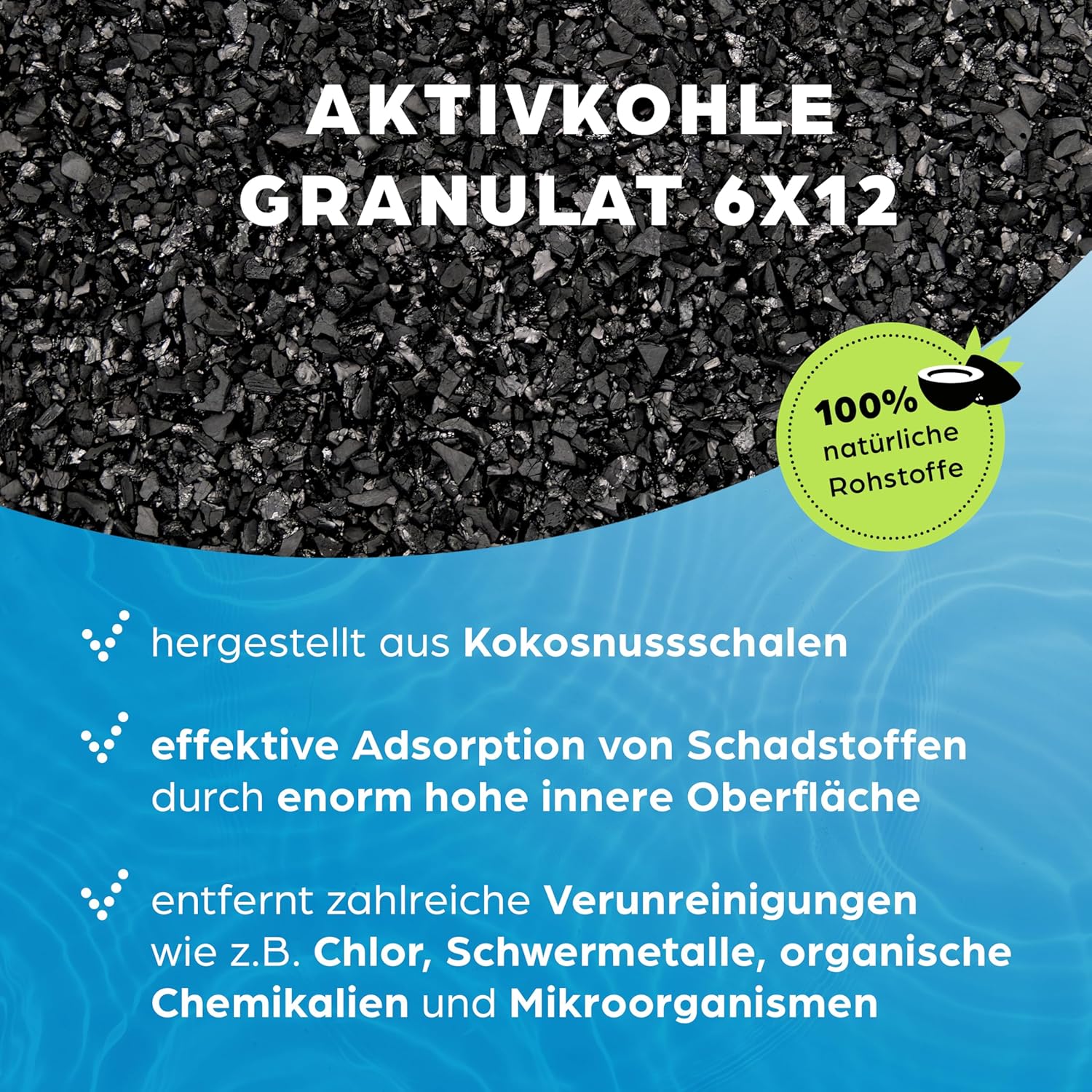 Aktivkohlegranulat 5 Liter aus Kokosnussschalen für Wasserfilter für Aquarium und Teich, Maschenweite 6 x 12, Körnung 3,35-1,7 mm, Energieklasse A, als Kohlefilter einsetzbar – Bild 4