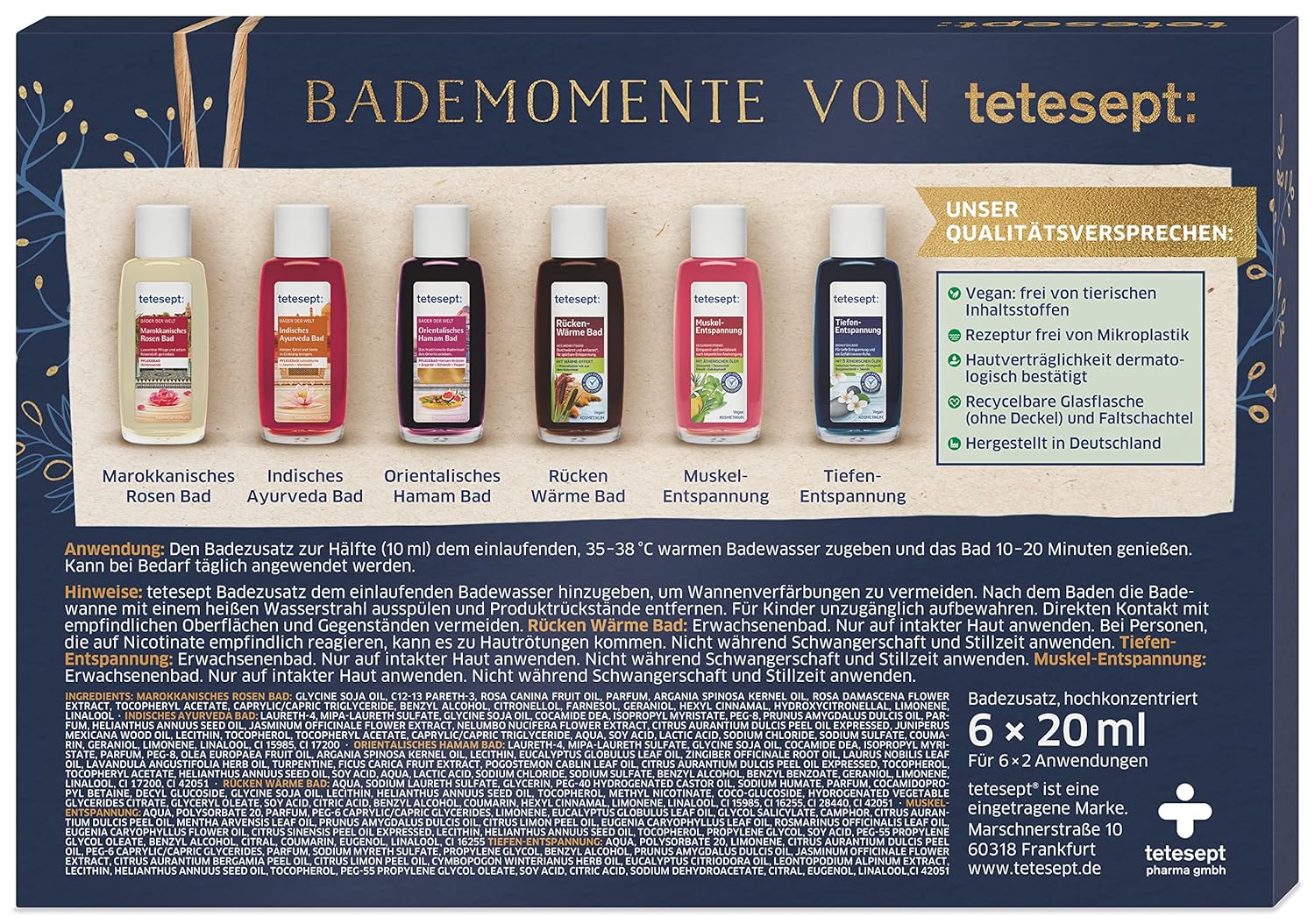 Tetesept Bäder Geschenkset Verwöhnmomente, Badeessenz Probierset mit Geschenkanhänger, das ideale Geschenk für jeden Anlass, 1 x Badeset (6 x 20 ml) – Bild 2
