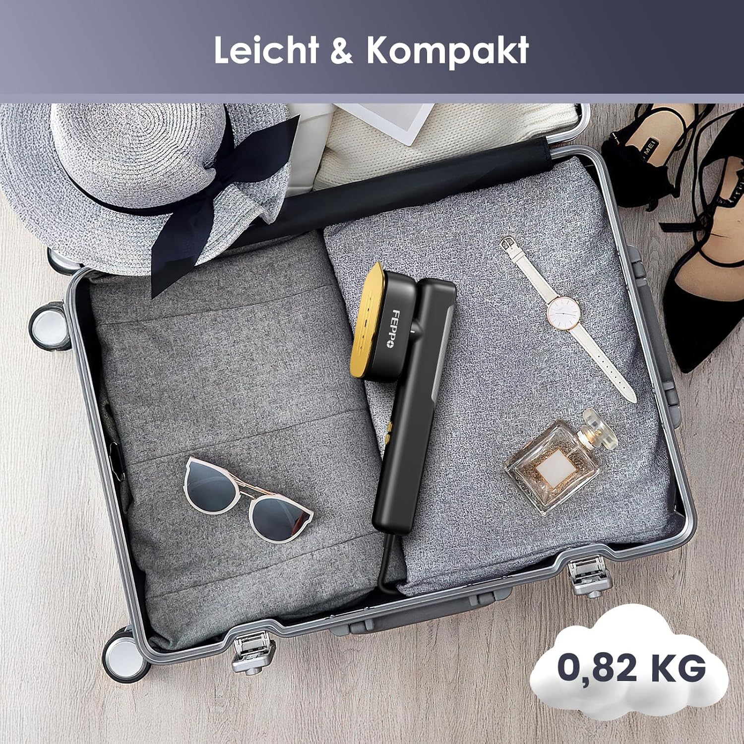 FEPPO Steamer Dampfglätter, 110–240 V Dual-Voltage-Reisedampfer, 2-in-1 tragbarer Handdampfer und Dampfbügeleisen, 15 Sekunden schnelles Aufheizen, 1100 W Dampfbürste für weltweite Reisen und Urlaub – Bild 4