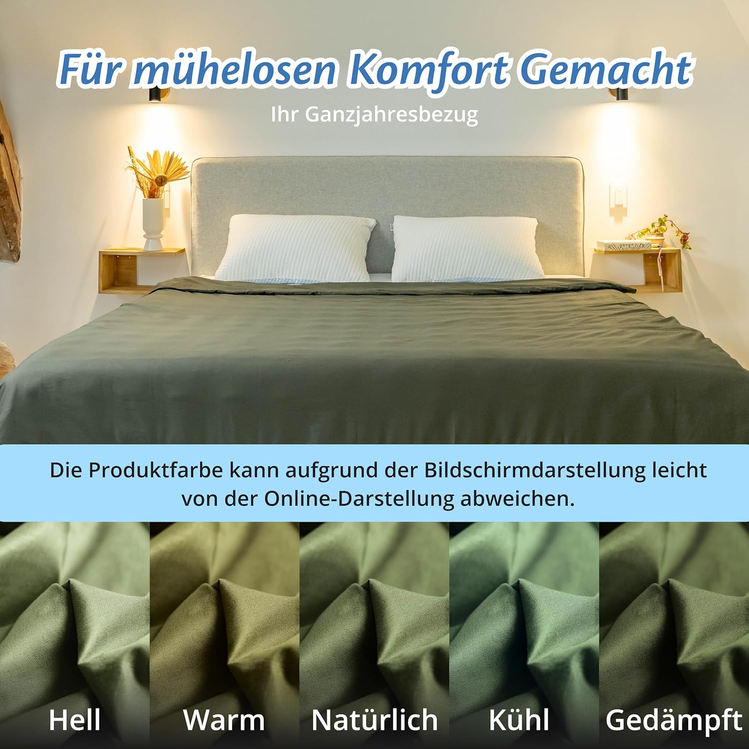 Ella Bettbezug 135 x 200 cm für Gewichtsdecke – aus 100 % Baumwolle – geeignet für 7 kg und 9 kg Gewichtsdecken – Olivgrün – Bild 6