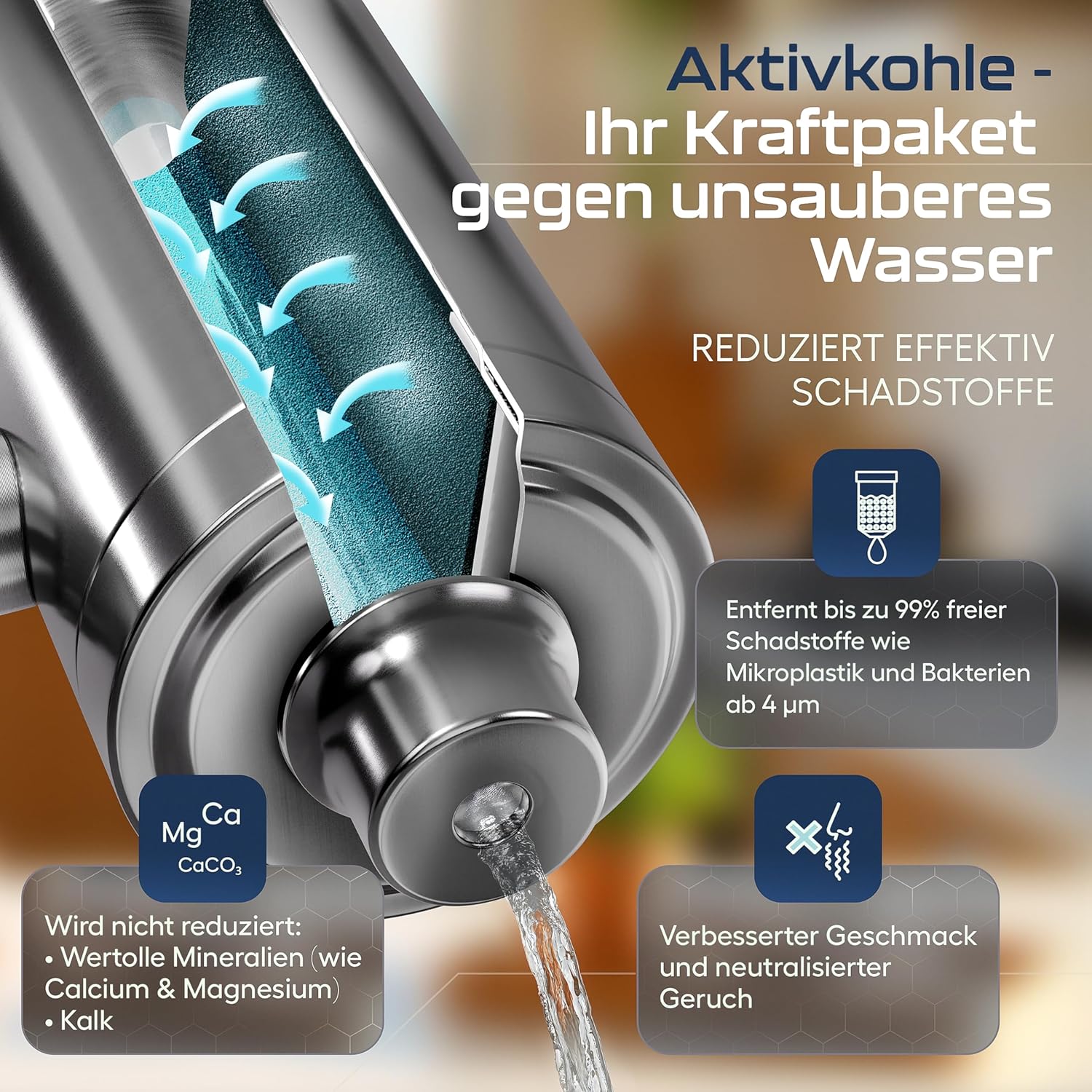 VILTARO® Wasserfilterkartusche mit Kalkschutz, Filterkartusche für Wasserfilter, Leitungswasserfiltersystem mit Aktivkohlefilter aus nachhaltigen Kokosnussschalen – Bild 3