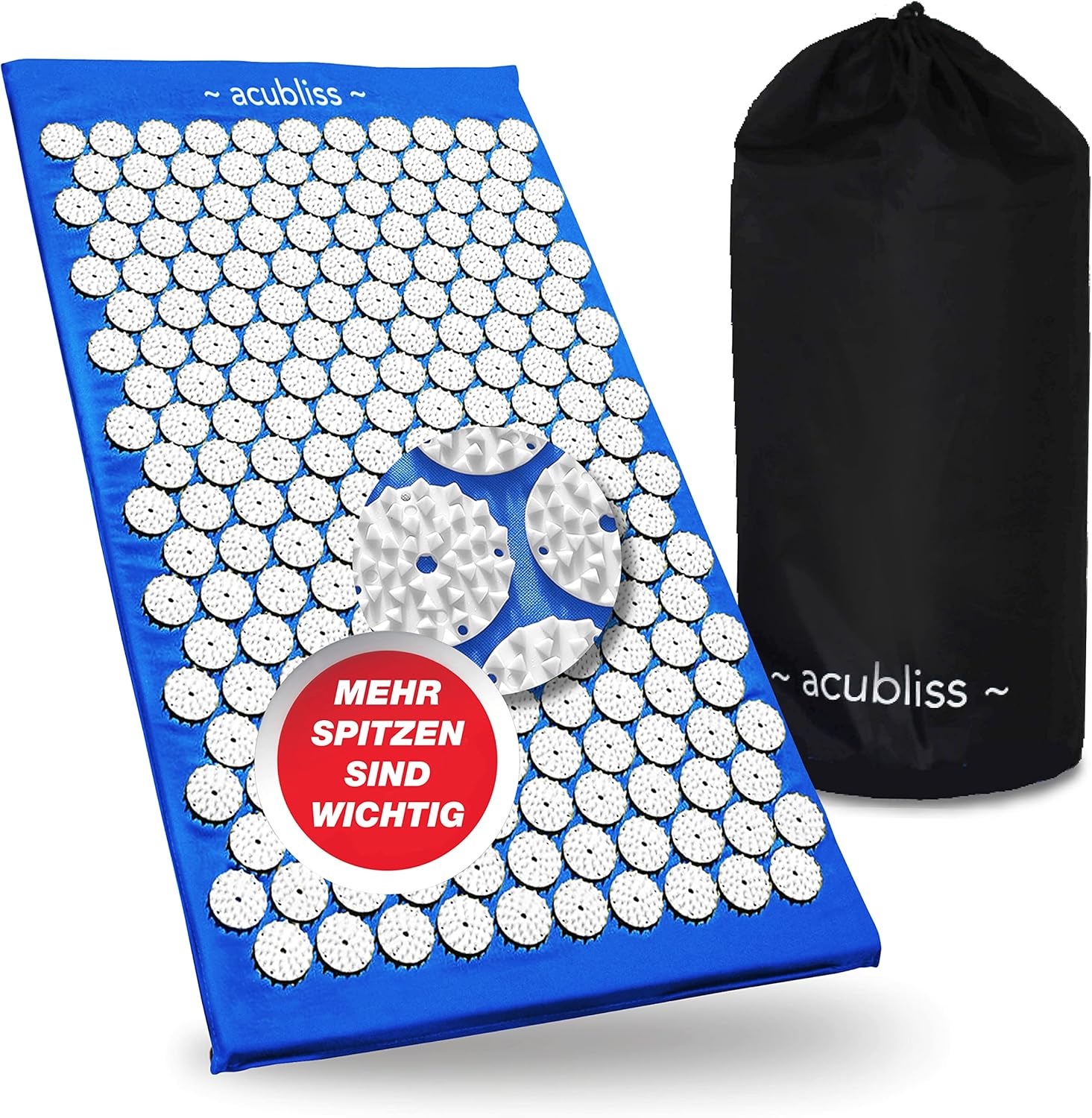 Akupressurmatte – Akupressurmatte mit 8.358 Noppen für mehr Energie, tiefen Schlaf, Entspannung – gegen Stress, Nackenschmerzen und Rückenschmerzen – mit Tasche – Größe 68 x 42 x 2 cm – Blau
